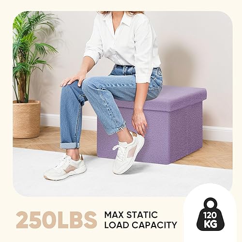 Miniatura 39 de PINPLUS Otomanas otomanas de almacenamiento con forma cuadrada con reposapiés de almacenamiento para sala de estar, asiento otomano Boucle para