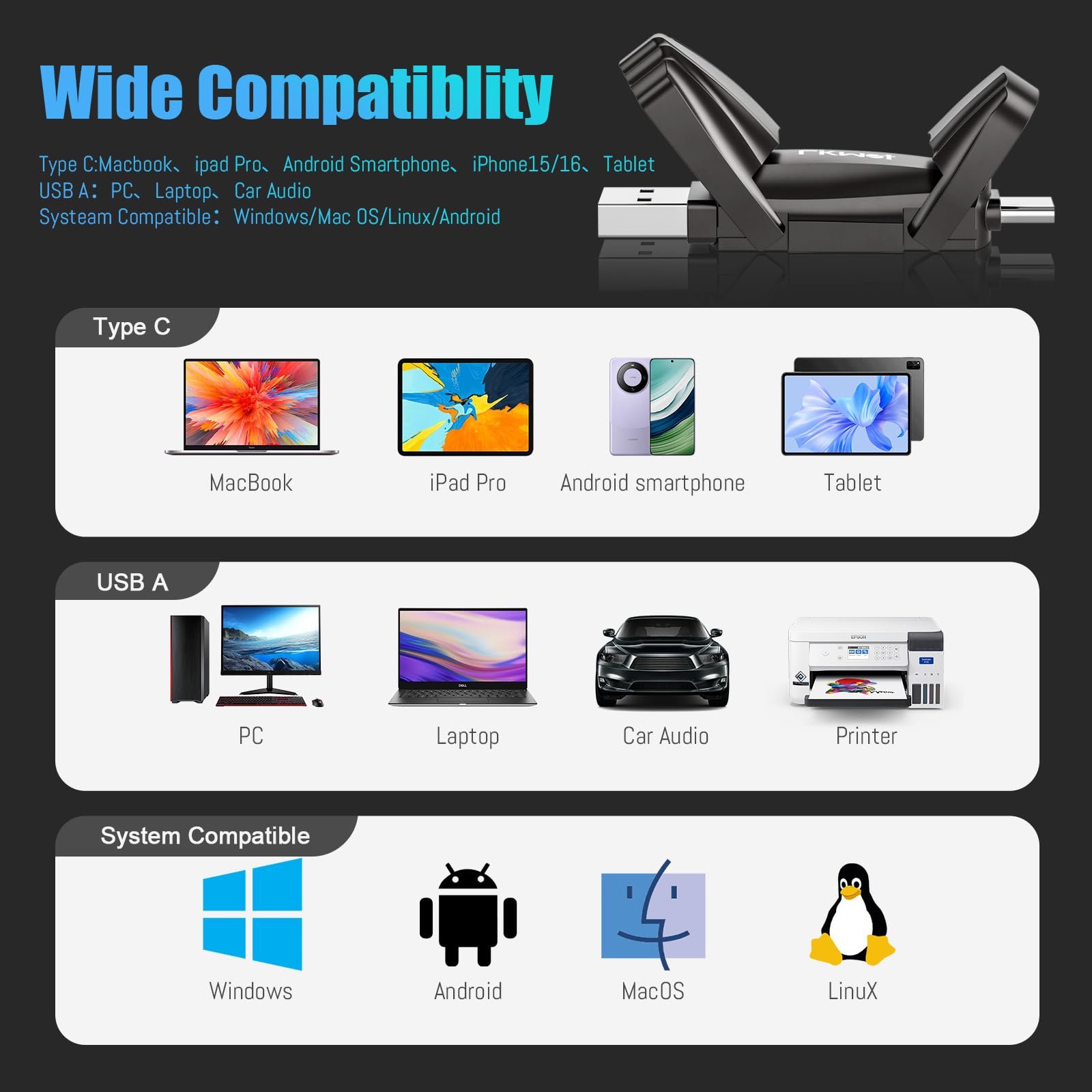 Fikwot FU386 Clé USB SSD 512 Go USB 3.2 Gen2 550 Mo/s Type C + USB A PSSD pour iPhone 15/16 Android Windows Mac PC