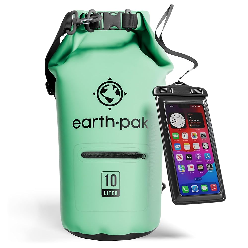 Earth Pak Waterproof Dry Bag with Zippered Pocket Backpack Keeps Gear Dry for Boating, Beach Drybag, Kayak Accessories Waterproof Phone Case