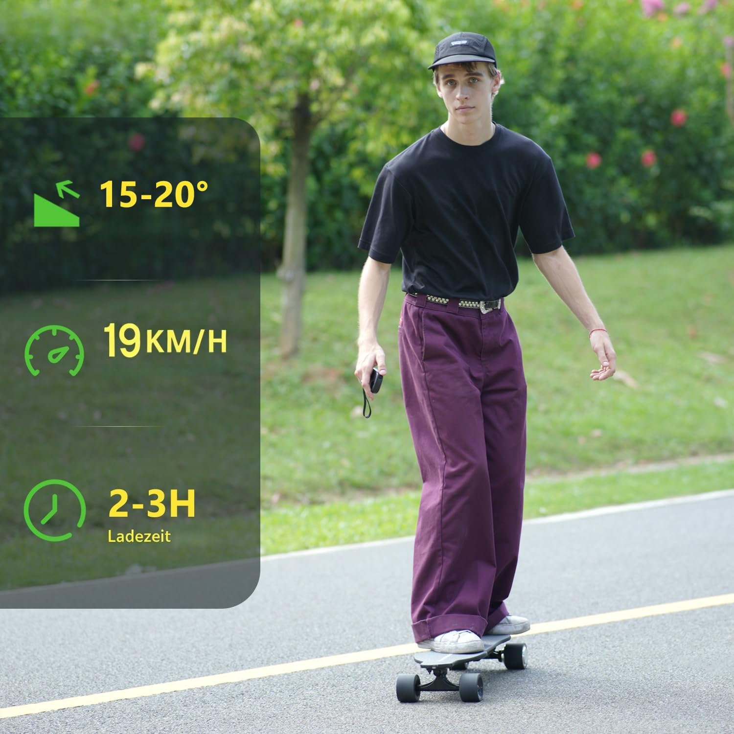 Elektro Skateboard Jugendliche mit Fernbedienung,19KM/H mit 300W Motor,12-16KM Reichweite,Fernbedienung Mit 4 Geschwindigkeitsstufen,Wasserdicht Schockabsorbierendes Longboard für Anfänger