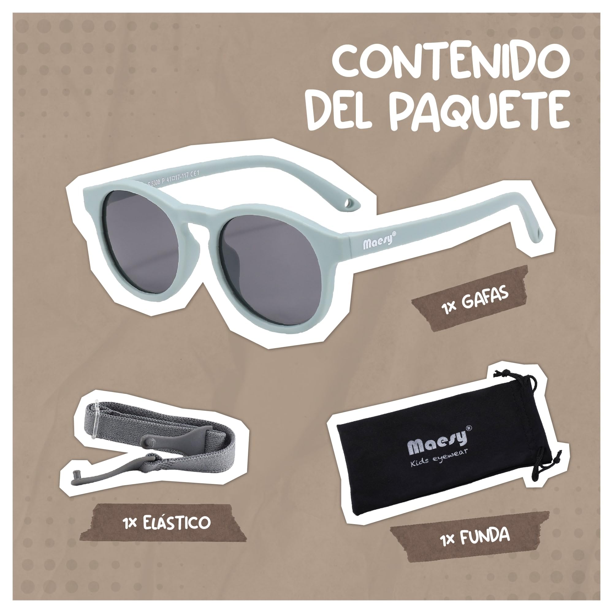 Gafas de Sol para Bebé y Niño, 1-3 Años, Protección Polarizada UV400, Montura Flexible y Blanda, Cinta Elástica Ajustable, Gafas de Sol Seguras y Cómodas para Niños, Bowi