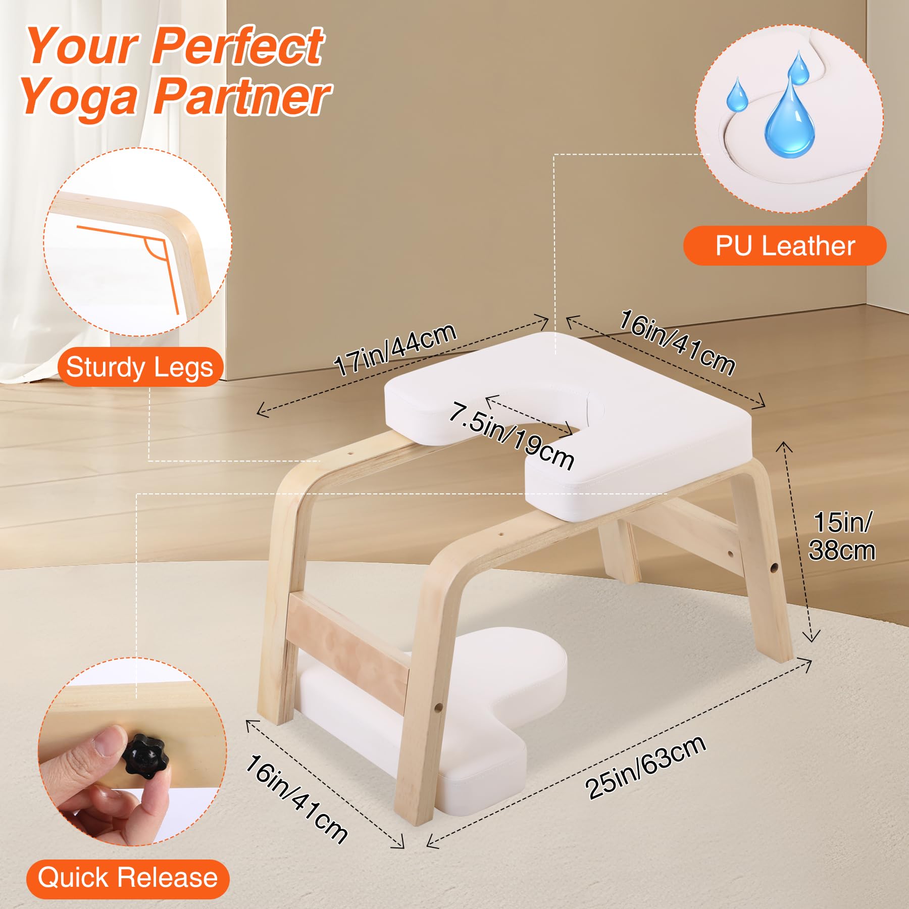 REDCAMP Sgabello da yoga, con telaio in legno e cuscinetti in poliuretano, per alleviare la fatica, equilibrio, carico 330 kg, colore: bianco