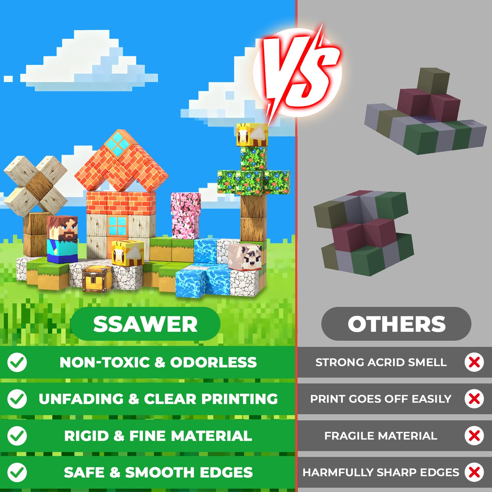 SSAWER - Blocs Magnétiques 48 Pièces - Forêt Rose - Formes Uniques - Livret Créatif - Plastique ABS - Dès 3 Ans - Cadeau