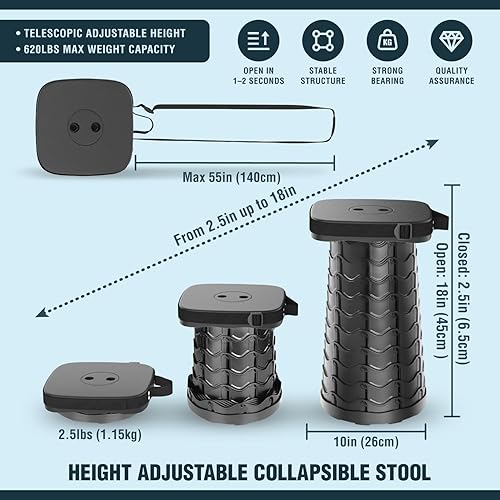 Miniatura 2 de NUMANU Taburete plegable mejorado 2025 y bolsa de transporte acolchada 3 en 1, máximo 620 libras, taburete portátil ajustable de altura de 18