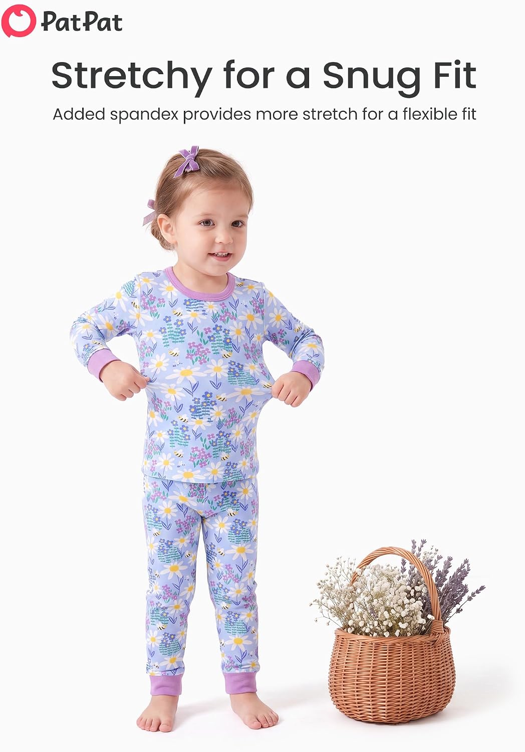 PATPAT Baby & Toddler Pajamas with Organic Cotton, 2-piece PJs for Girl Boy | Organic Cotton, Soft, Breathable Comfort, Gentle on Sensitive Skin, Tagless Design, Stretchy Fit, GOTS Certified, Easy Care