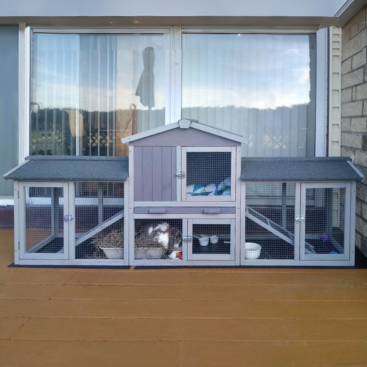 GUTINNEEN Rabbit Hutch Outdoor Large Chicken Coop with Cleaning Tray and Waterproof Roof Wooden Bunny Hutch PVC Floor Bottom for Small and Medium