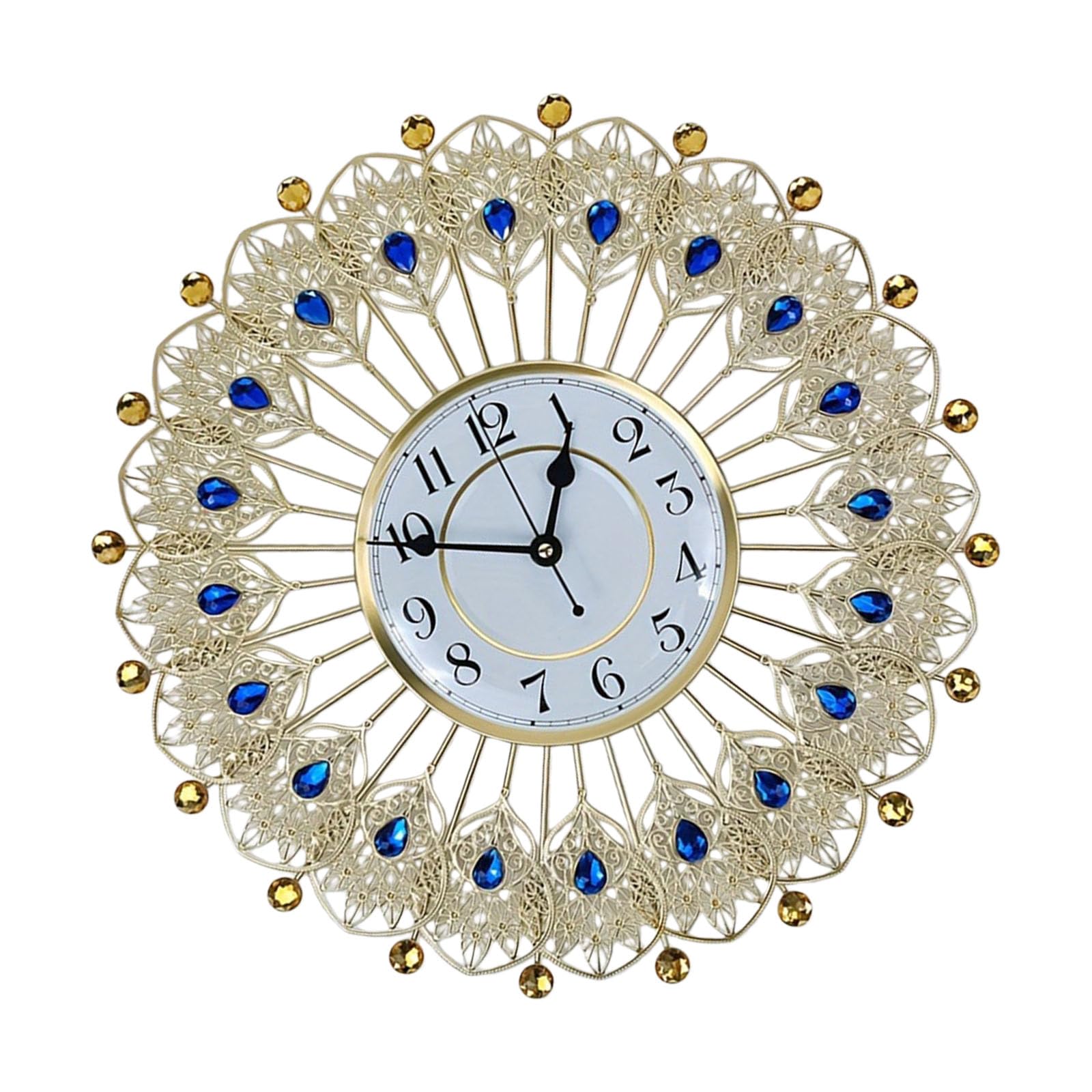 Piceioep Large Crystal Peacocks Wall Clock Silents None Ticking Battery Operated Modern Decorative for Living Room Large Modern Wall Clock for Living Room