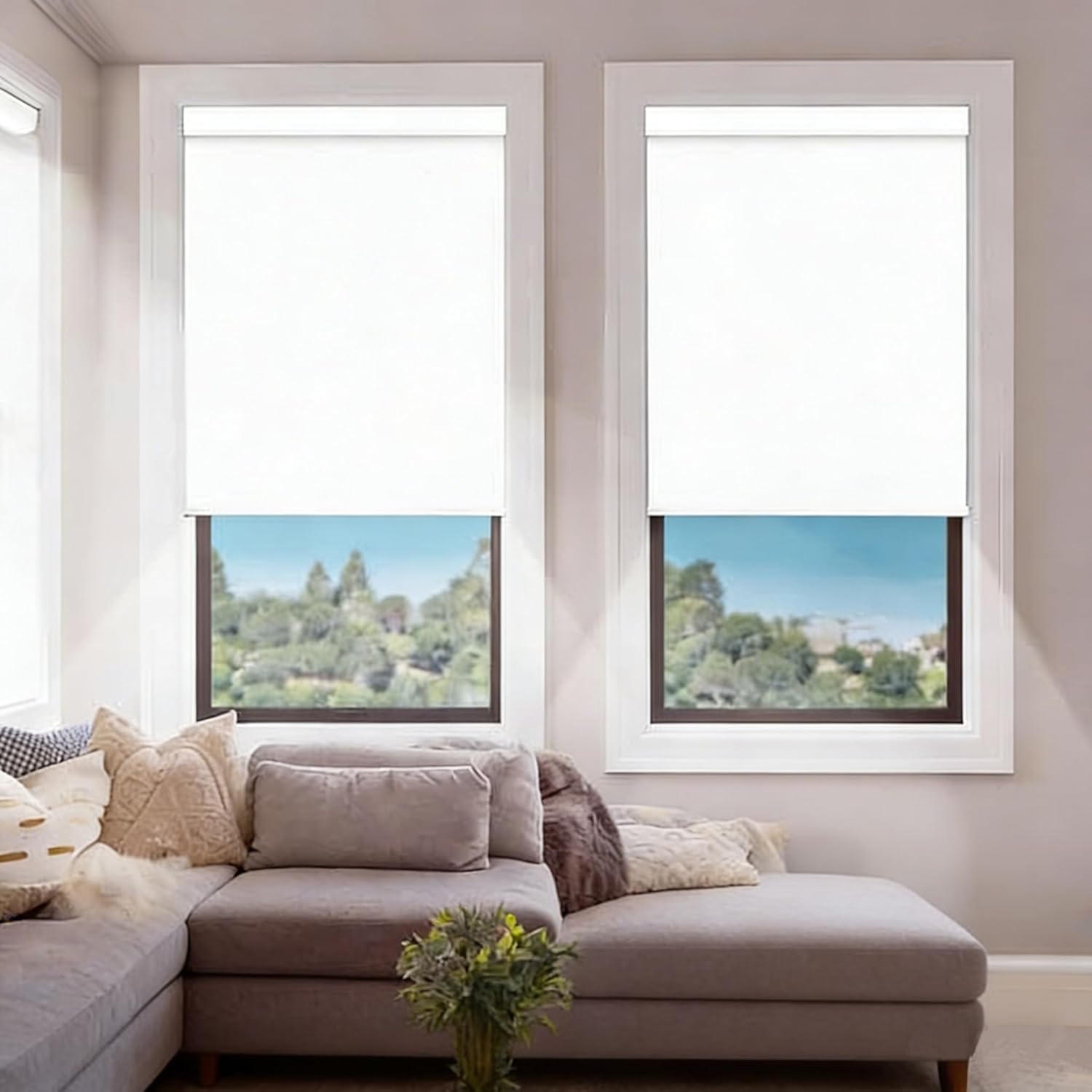 DENFOON Motorized Blinds with Remote,Thermal Electric Blinds【Solar Panel】,Customizable Automatic Roller Shades, Blackout Remote Control Blinds for Windows Upgrade to smart Blinds, Black,34" W x 72" H