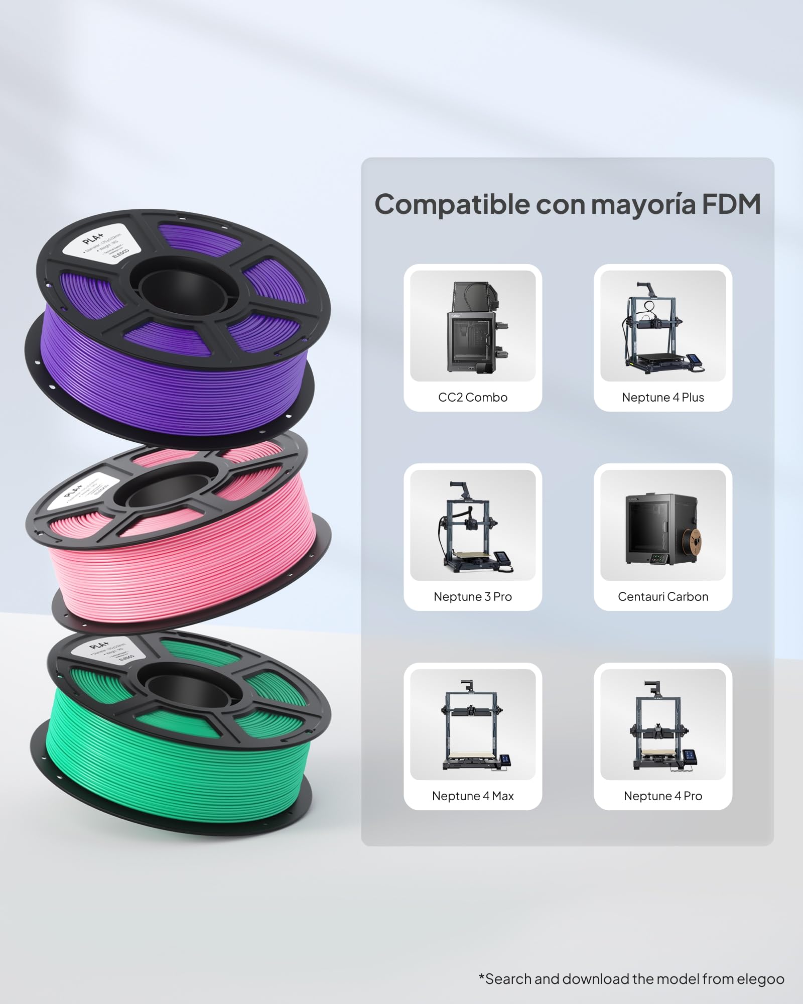 ELEGOO Filamento PLA+ 1.75mm 1KG Negro, Precisión Dimensional +/- 0.02mm para Impresora 3D