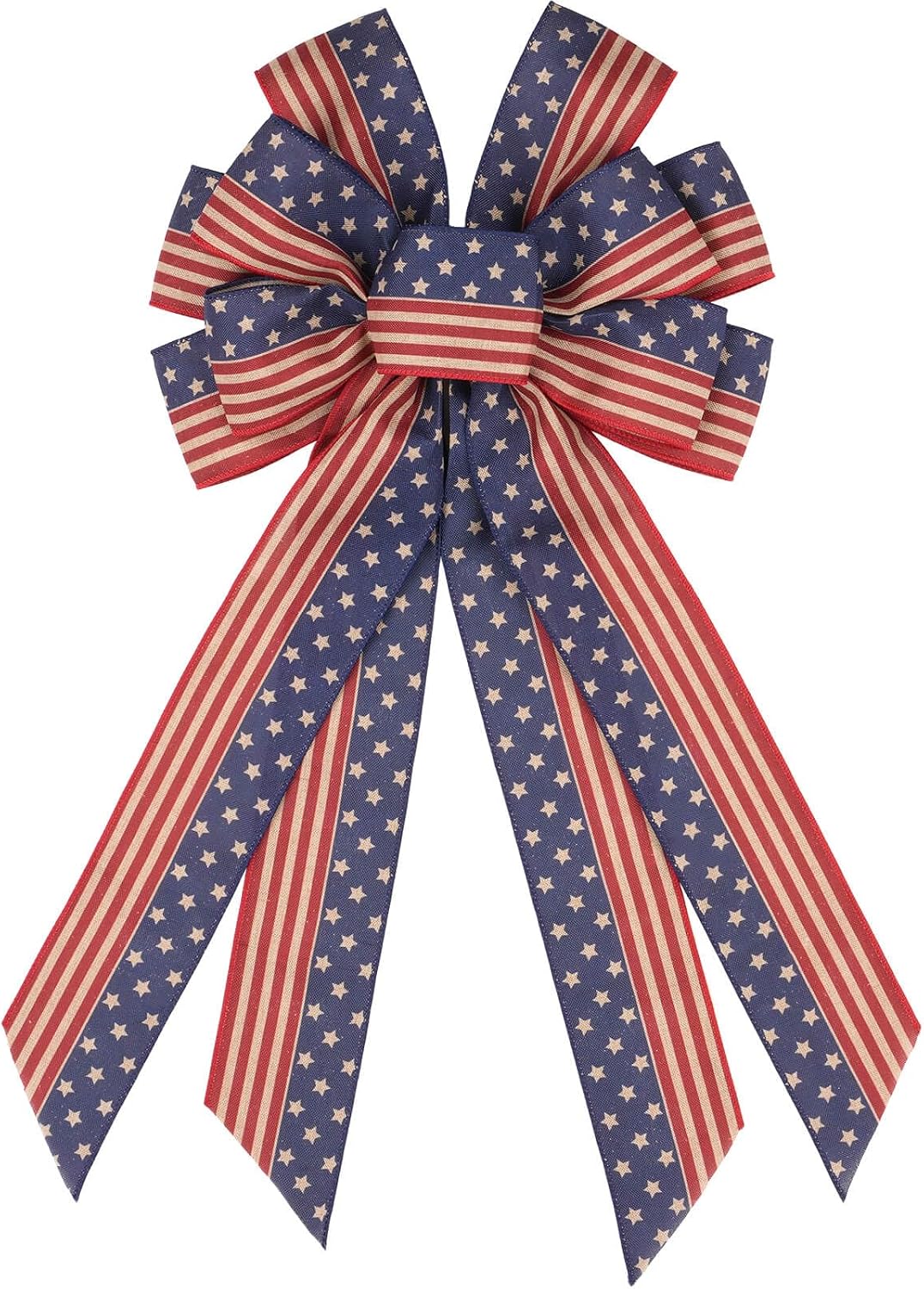 Patriotic Burlap Bow for Wreath, Large 20" Red White Blue Stars Stripes Wired Edge for Front Door 4th of July Memorial Veterans Decor
