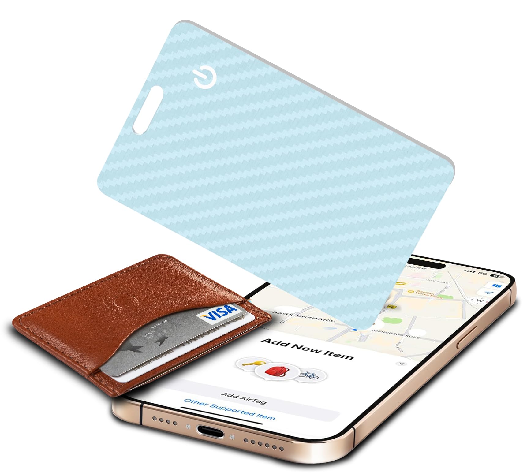 Wallet Tracker Card, Slim Rechargeable Bluetooth Item Locator, Smart Finder Compatible with Apple Find My for Wallet, Luggage, Passport, IP68 Waterproof (iOS Only) (Carbon Fiber Blue)-image-7