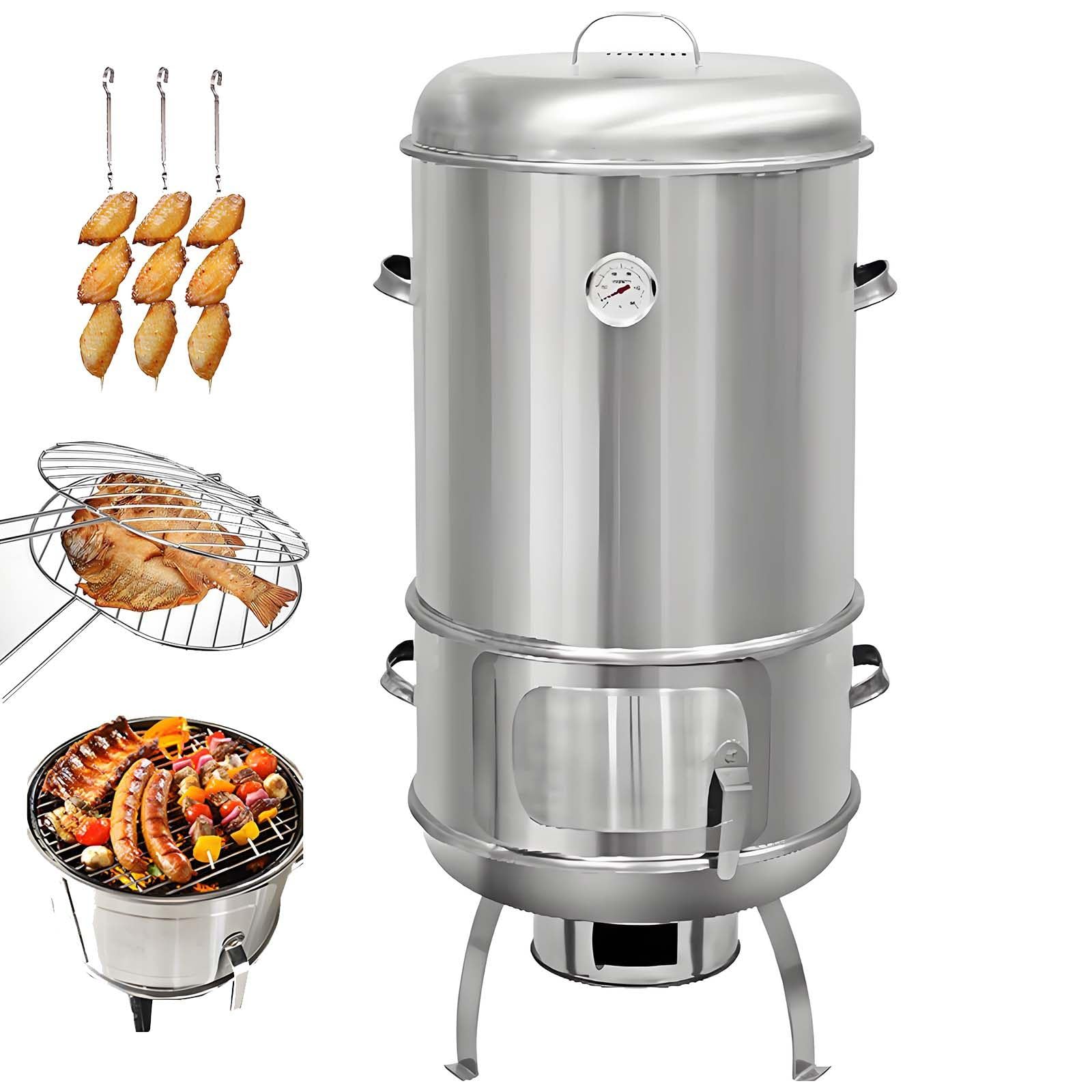 Grill Węglowy Ze Stali Nierdzewnej Do Użytku Zewnętrznego | Duża Pojemność,Obrotowy,Wiszący Piekarnik 360° Z Termometrem I środkowymi Drzwiczkami,Grill Zewnętrzny