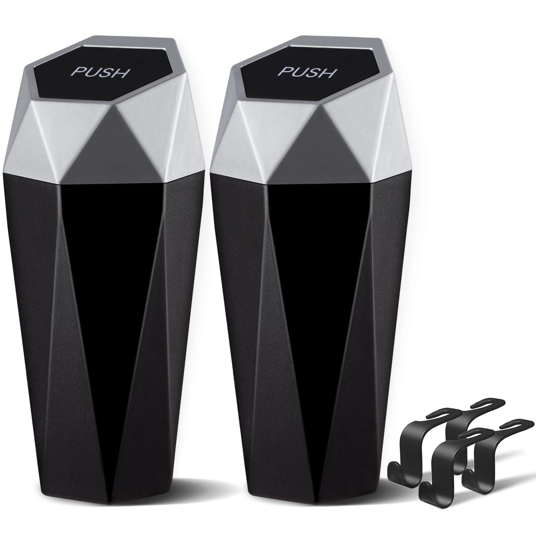 LivTeeLivTee Diamond Design Small Automatic Trash Can with Lid and 4PCS Car Purse Hooks for Purses and Bags, Portable Car Interior Accessories (Silver)