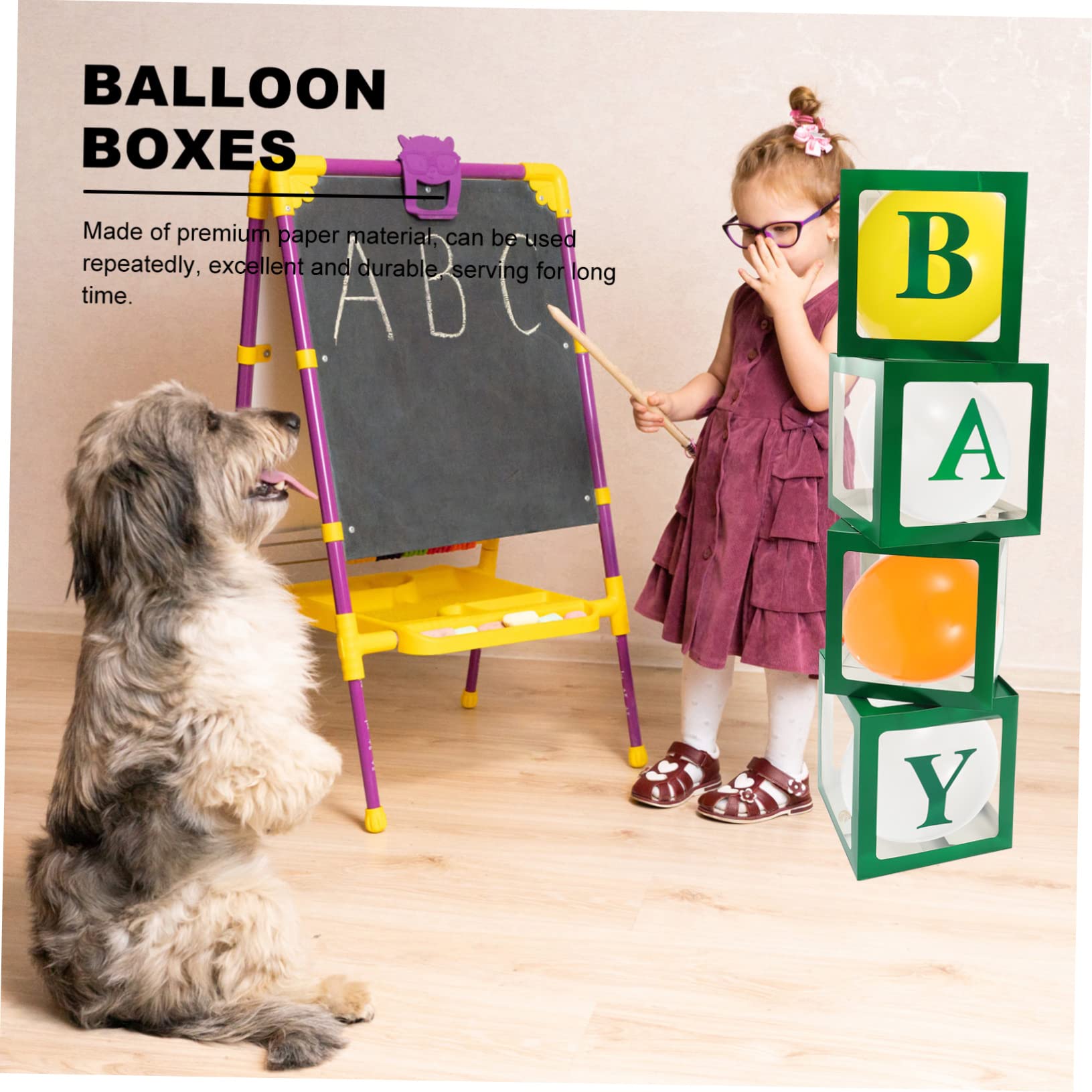 Babyparty Ballonboxen 1 Satz aus Papier mit Buchstaben Grün | Gender Reveal und Shower, Einfache Montage, Wiederverwendbar, Lange Nutzungsdauer
