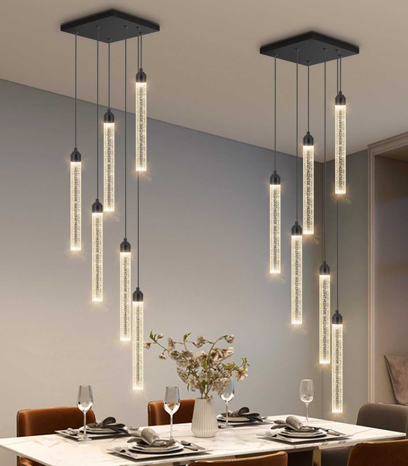Modern Crystal Pendants Lighting Mini Chandelier for Kitchen Island LED Dimmable Ceiling Handing Lighting Adjustable Flush Mount Ceiling Light for Dining Room Hallway