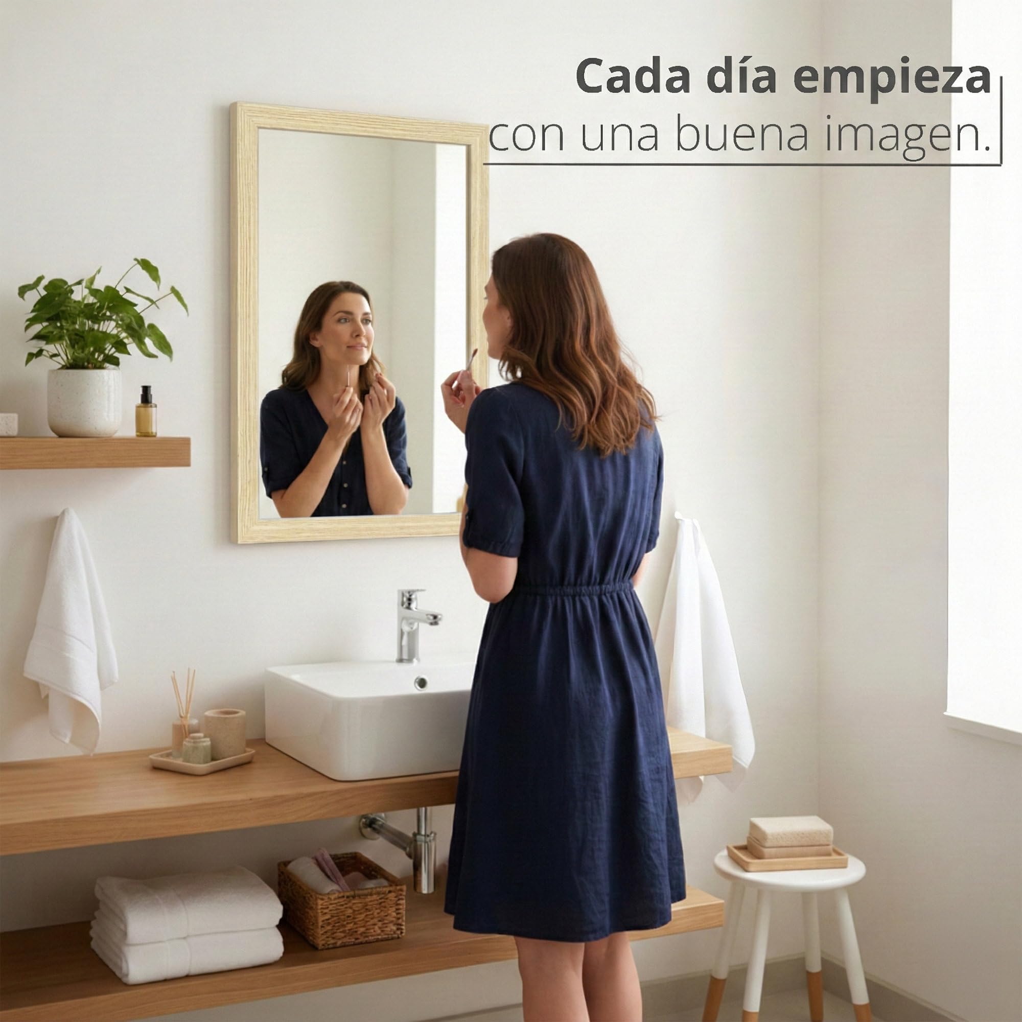 CHELY INTERMARKET MOD128 Espejo Pared Vertical Decorativo Grande Estilo Moderno Marco Madera Cuerpo Entero Elegante 60x80 cm Haya Ideal Recibidor Dormitorio Baño Incluye Kit Montaje