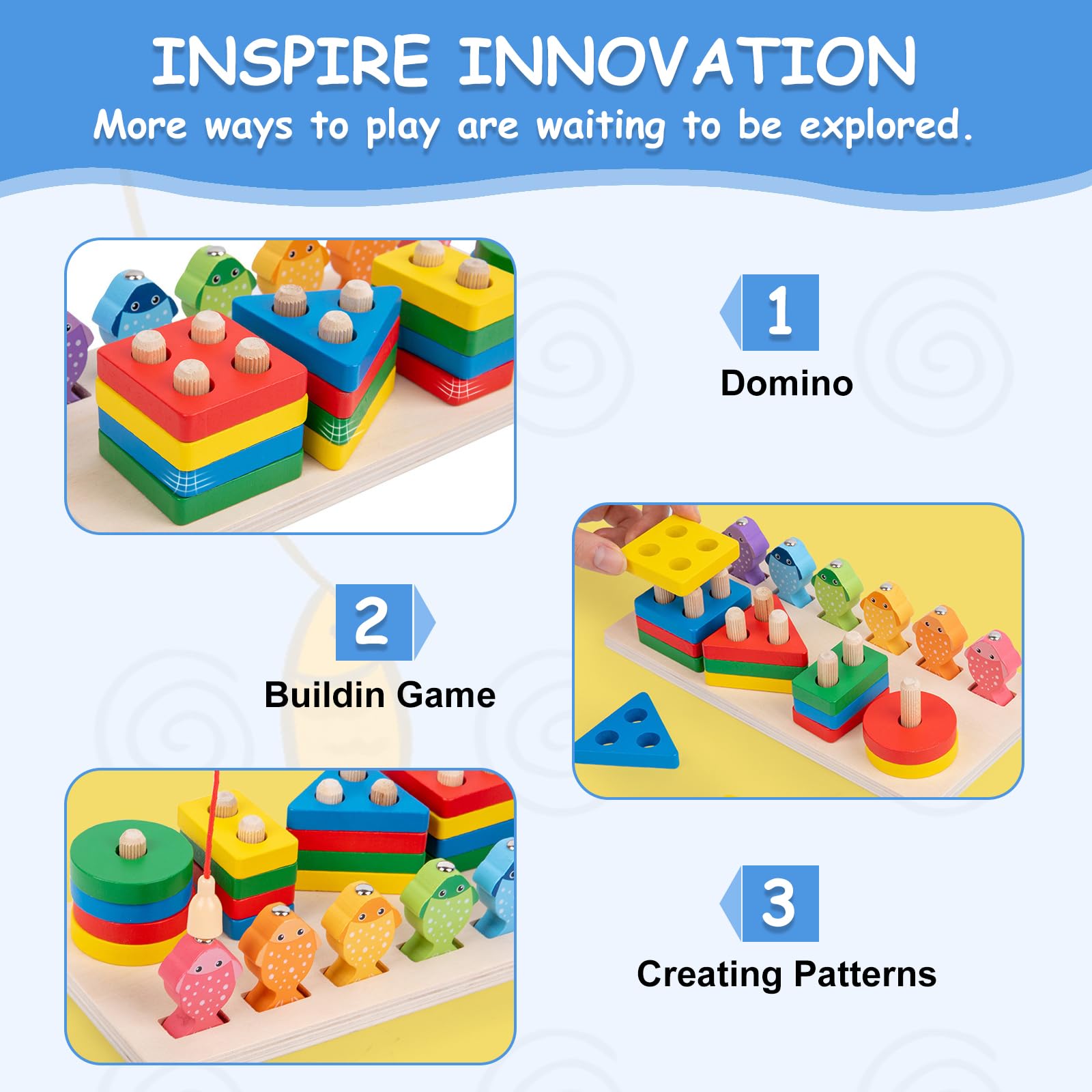 Giocattoli per Bambini Montessori,Giocattoli di Ordinamento e Impilamento in Legno,Forme Geometriche Ordinamento e Impilamento Block Board,Sensoriale Giocattoli,per Bambine e Bambini
