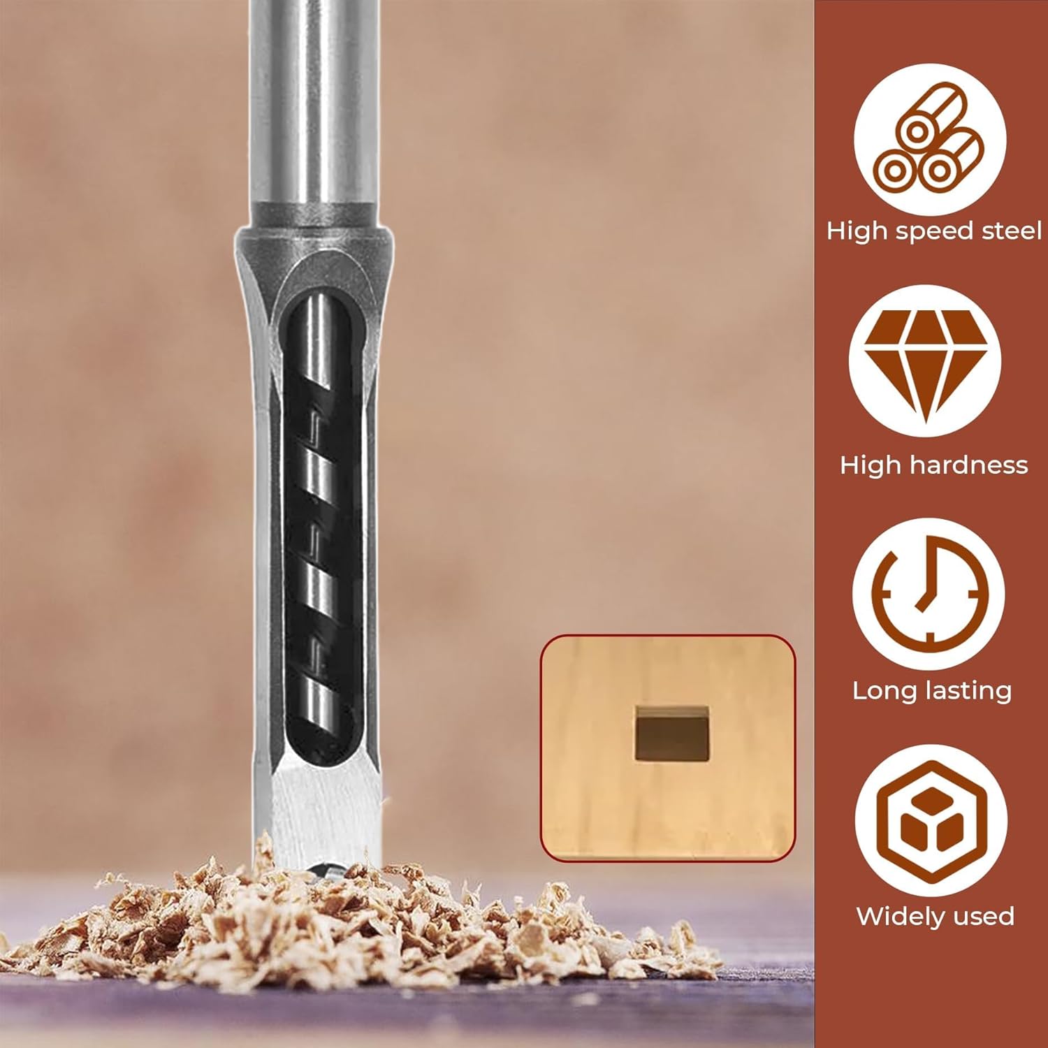 kimllier 7Pcs Square Hole Drill Bit, Stainless Steel Sharp Durable Mortising Chisel Set 6/25, 1/4, 5/16, 3/8, 2/5, 1/2, 9/16 Inch