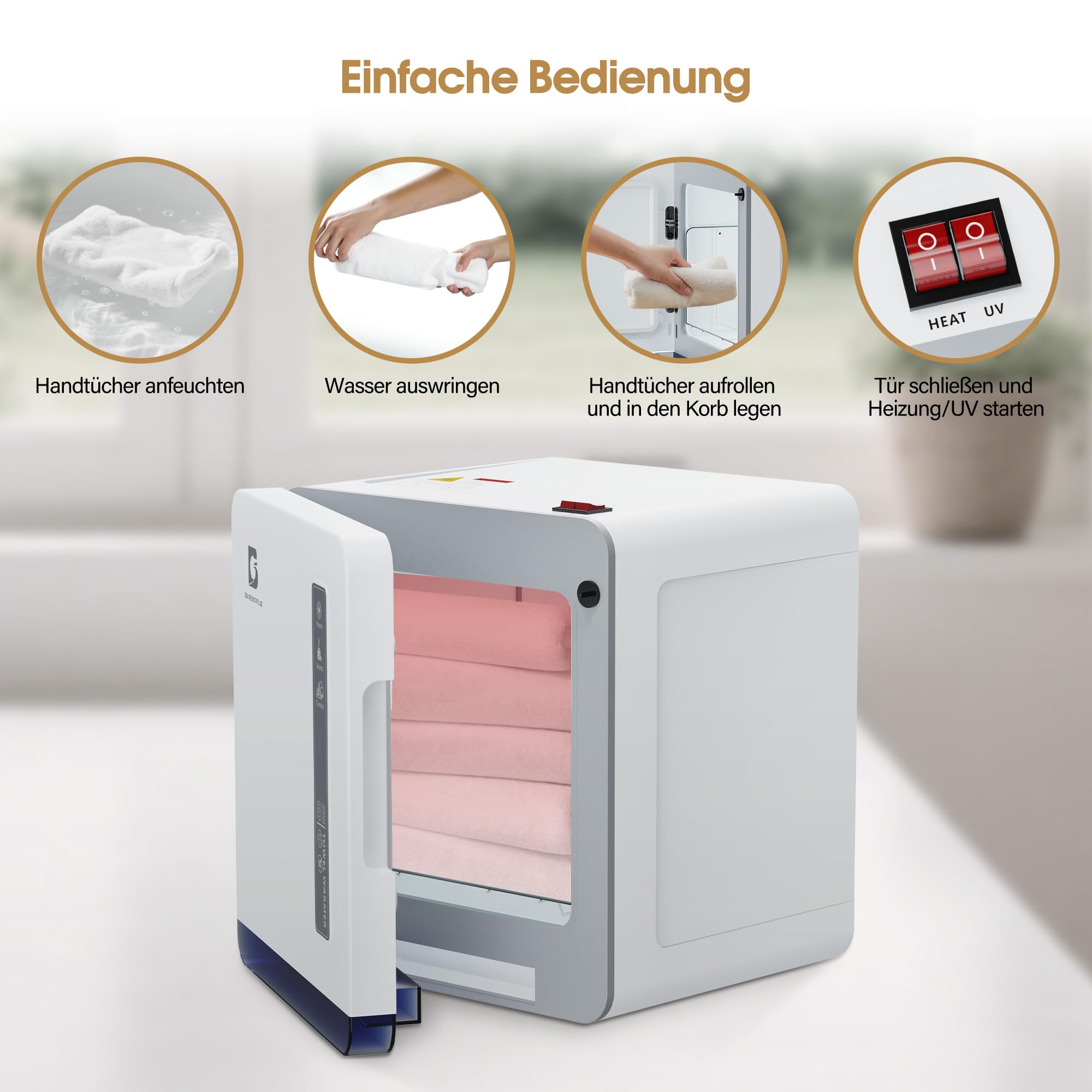 BarberPub Scaldasciugamani con sterilizzatore UV 8L, HW208W Bianco per saloni parrucchiere e centri estetici