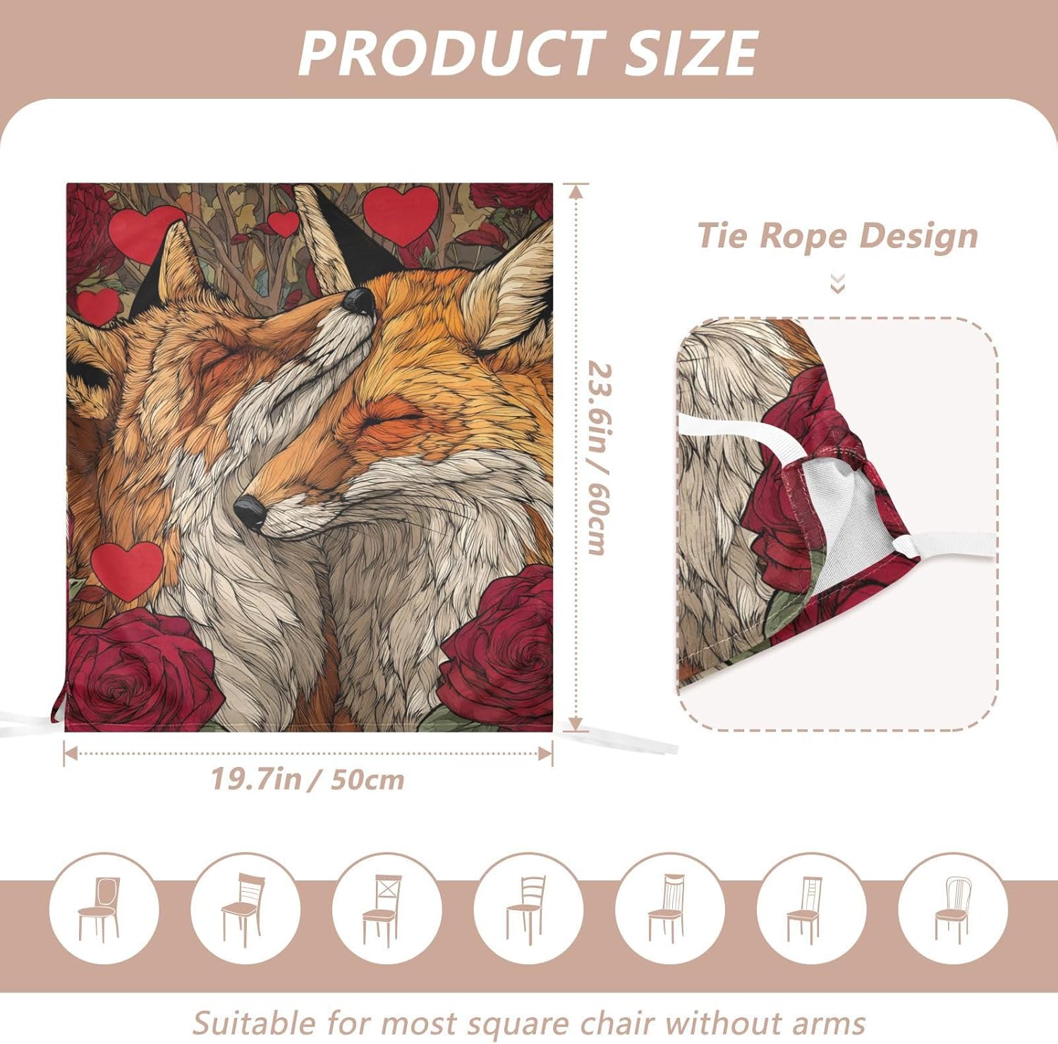 ALAZA Foxes Hearts Roses Chair Back Cover Set of 6, Washable Reusable Removable Chair Slipcovers Decorative Chair Cover for Home Kitchen Wedding Party