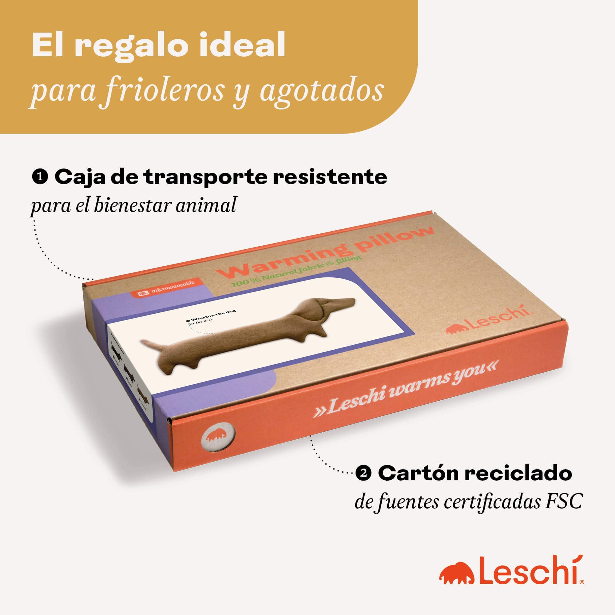 LESCHI Bolsa Semillas Microondas Teckel 52x20 cm, Saco de Semillas de 100% Algodón y Trigo Orgánicos, Perro salchicha marron, Saco Térmico de Semillas para Microondas para Cuello, Cervical y Espalda
