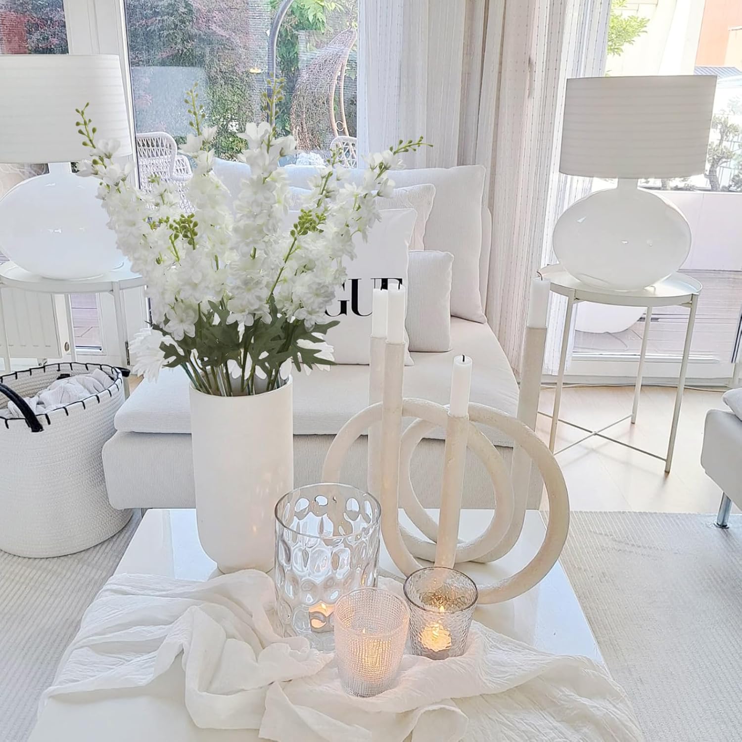 White Delphinium Artificial Flowers, 8PCS Fake White Flowers 33.46" Long Stem for Tall Vase Faux Delphinium Flowers for Wedding Centerpieces, Baby Shower Decorations, Home Table Decor - Image 7