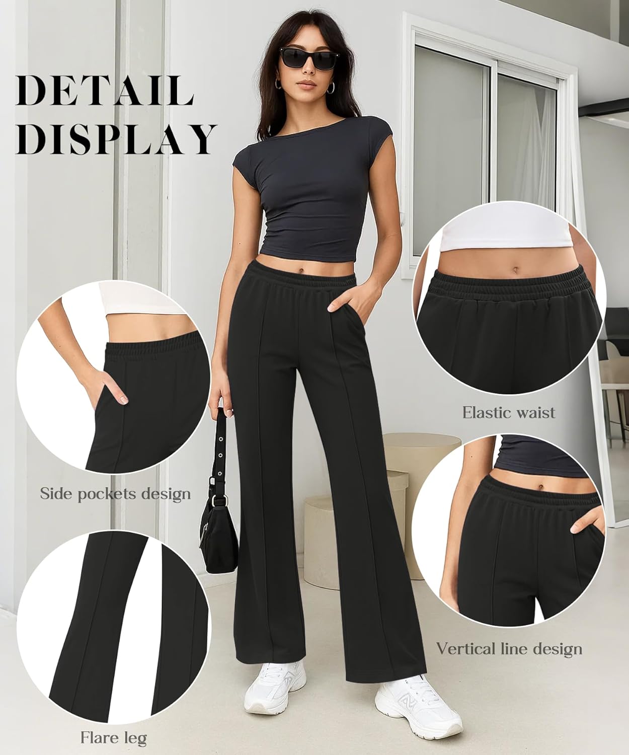 Women's High Waisted Flare Pants Stretchy Business Casual Holiday Trousers with Pockets for Women Trendy(Black, Medium) - Image 4