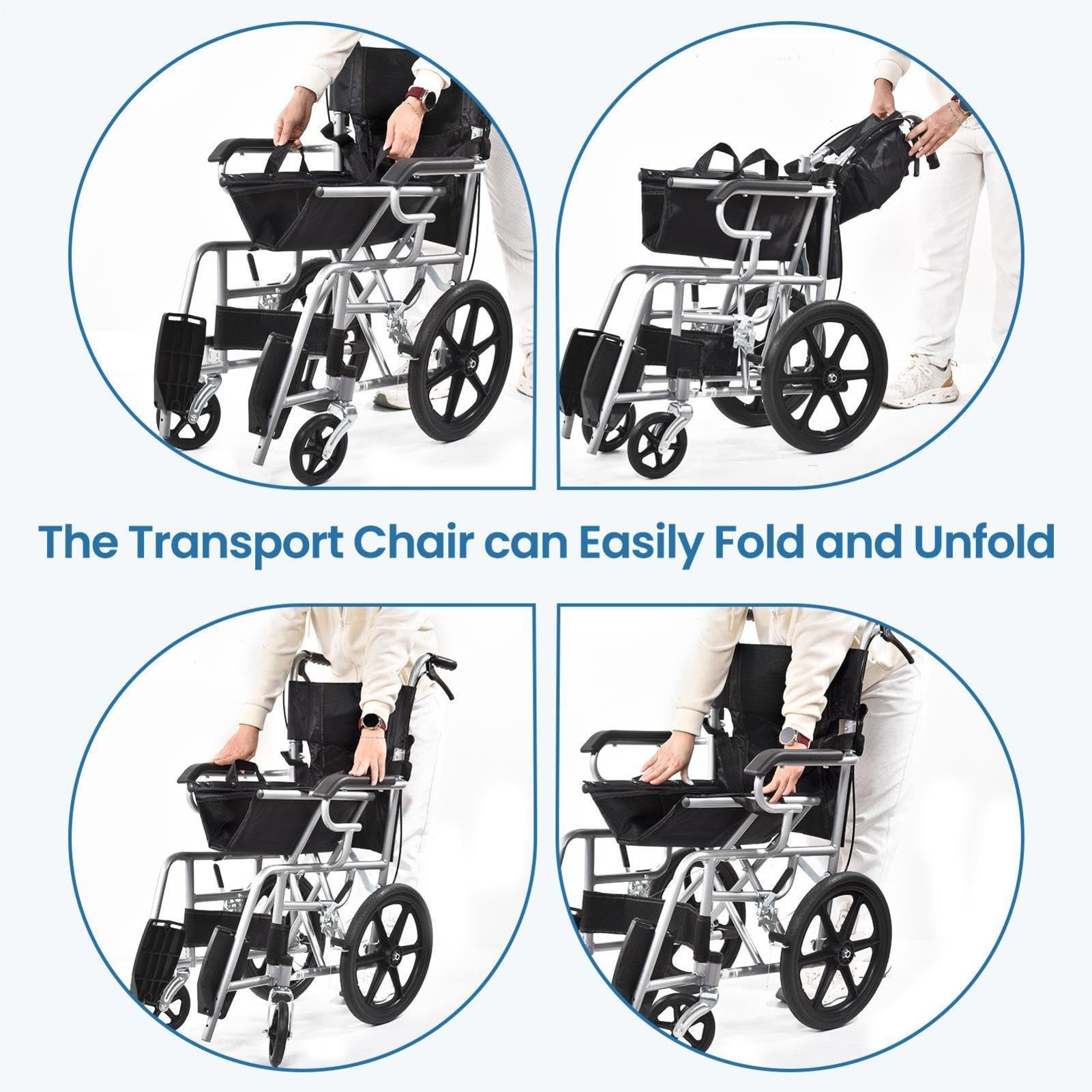 Sillas de ruedas de viaje para adultos | Capacidad de carga máxima 100 kg | Silla de ruedas de viaje ultraligera portátil plegable área del asiento 45,5 cm | Para personas mayores y discapacitadas