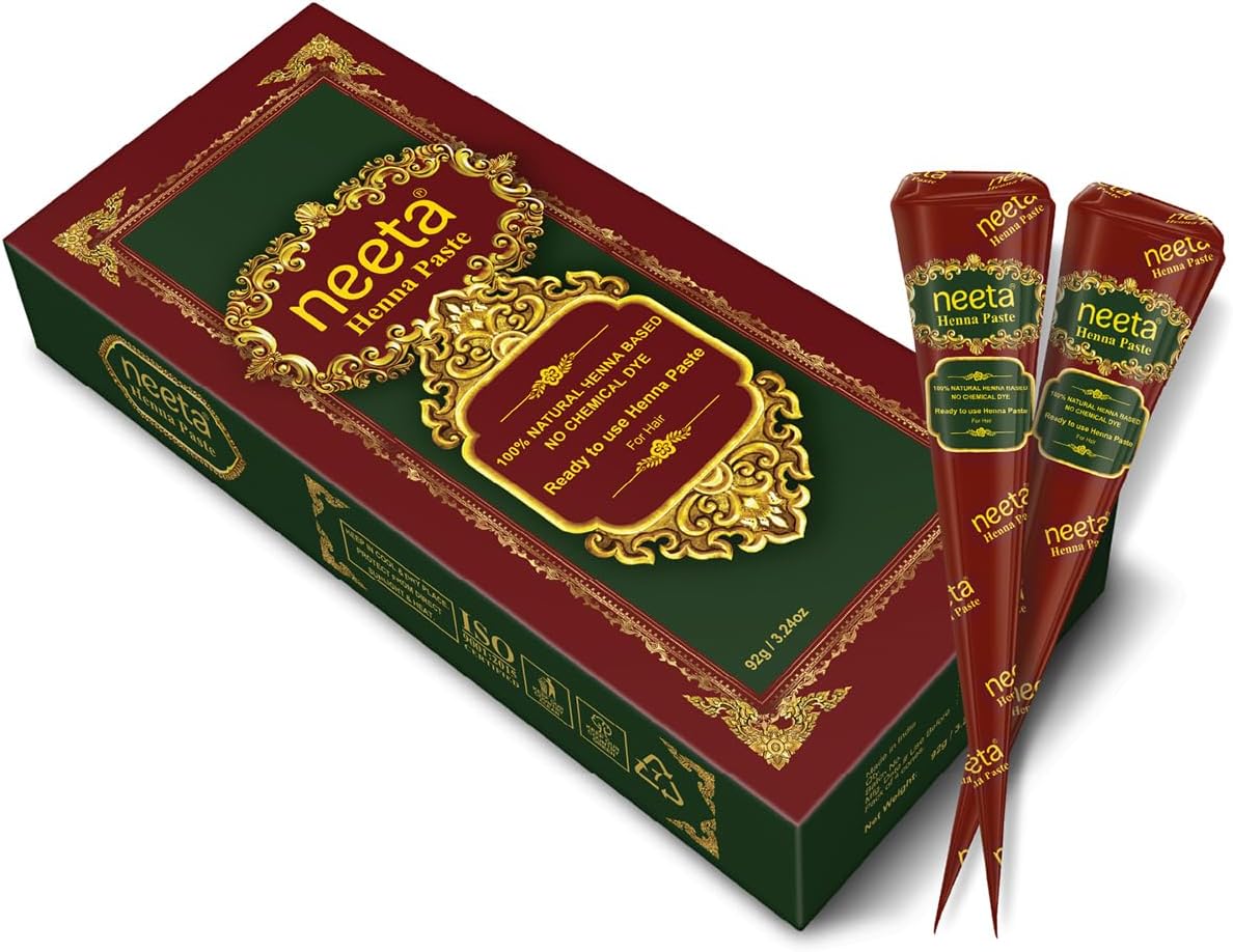 Neeta 4 Pack 100% Natural Ready to Use Henna Paste Hair Dye Cones Reddish Brown Color tubes color for women Perfect for Spot hair coloring, Long-lasting and Cruelty-Free