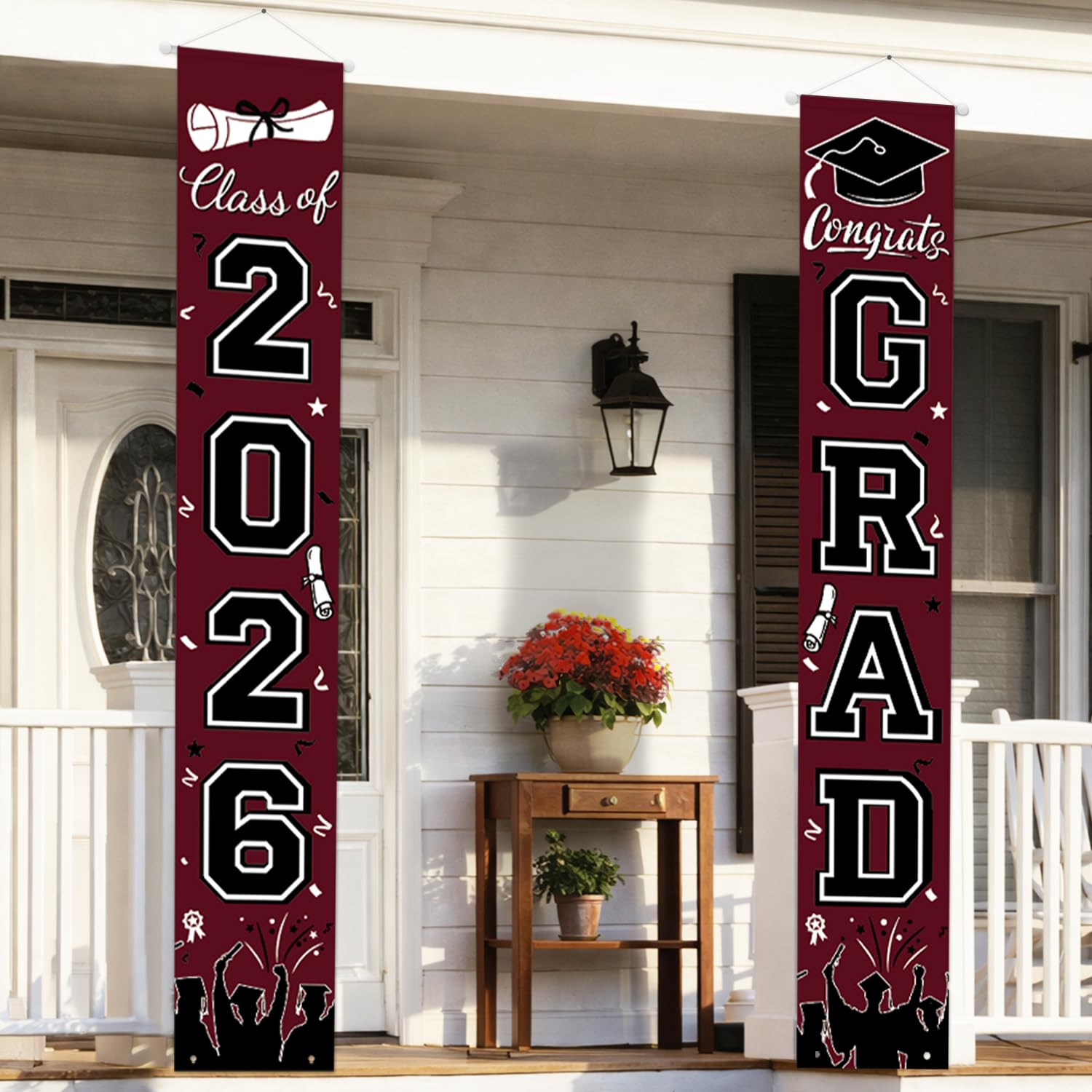 Graduation Decorations 2026 Porch Banner, Graduation Banner Class of 2026, Maroon Congrats Grad Decorations for Door and Porch Party Supplies
