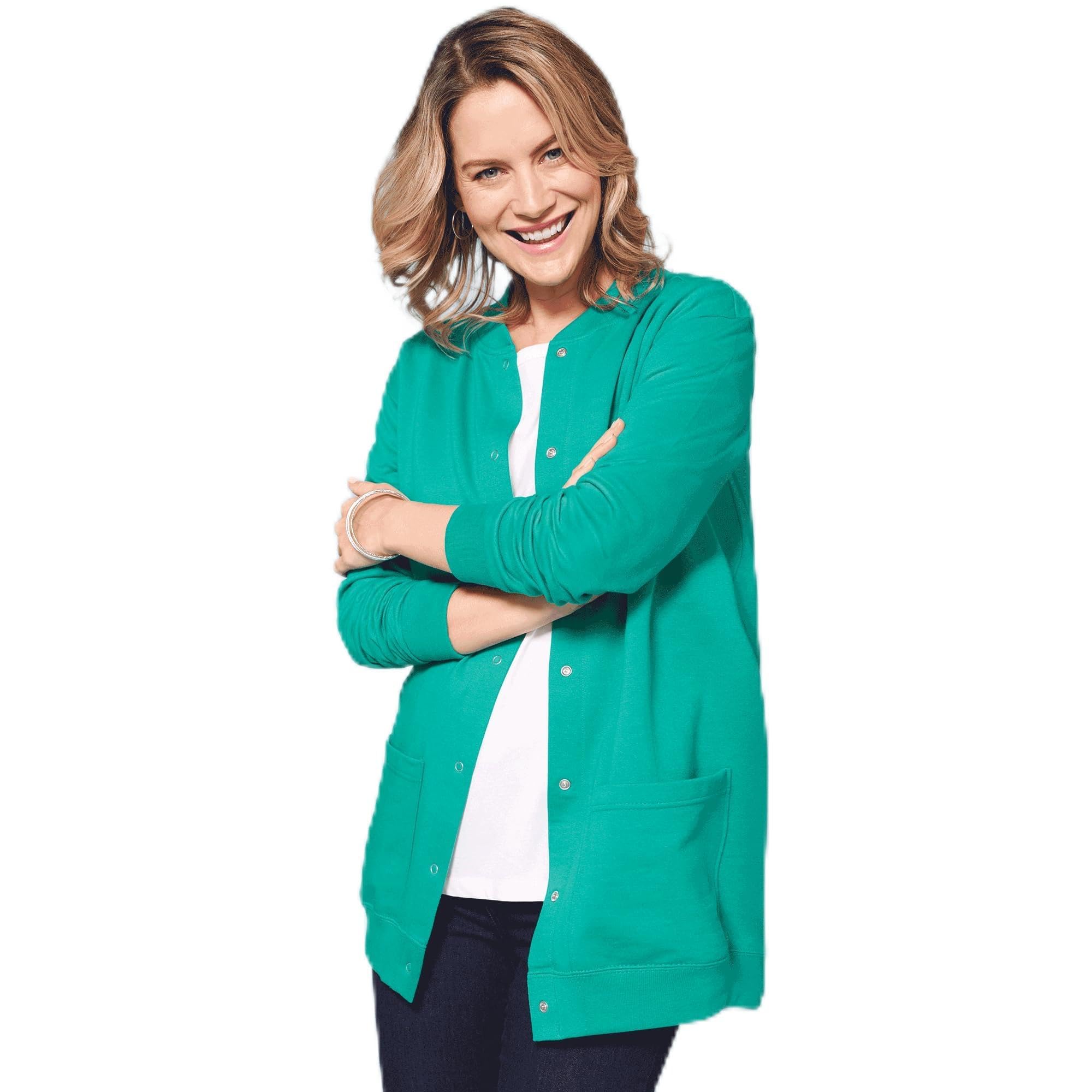 AmeriMark Women Fleece Snap Button Cardigan Sweatshirt Coat Ladies Soft Lightweight Warm Long Sleeve Jacket with Pockets
