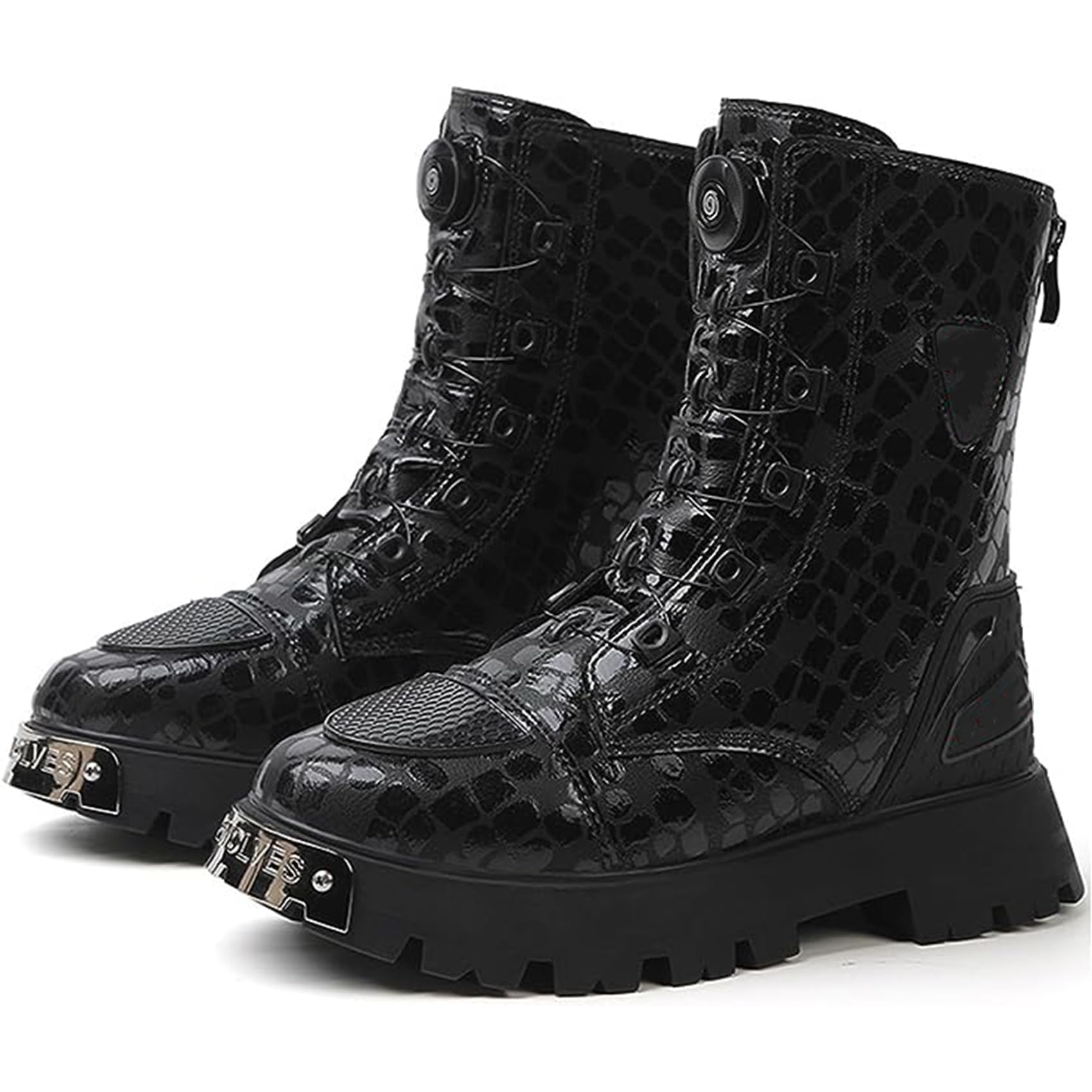 DJFOG Damen-Motorradstiefel, High-Top-Motorradschuhe mit Knöchelunterstützung, lässige, wasserdichte, rutschfeste Motorrad-Reitstiefel aus Leder