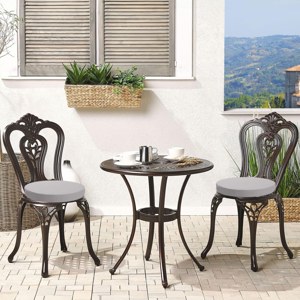 FARYODI Lot de 2 coussins de chaise ronds pour extérieur, 40 x 40 cm, imperméables, résistants à la décoloration, avec sangles, coussin d'assise en mousse à mémoire de forme pour meubles de terrasse