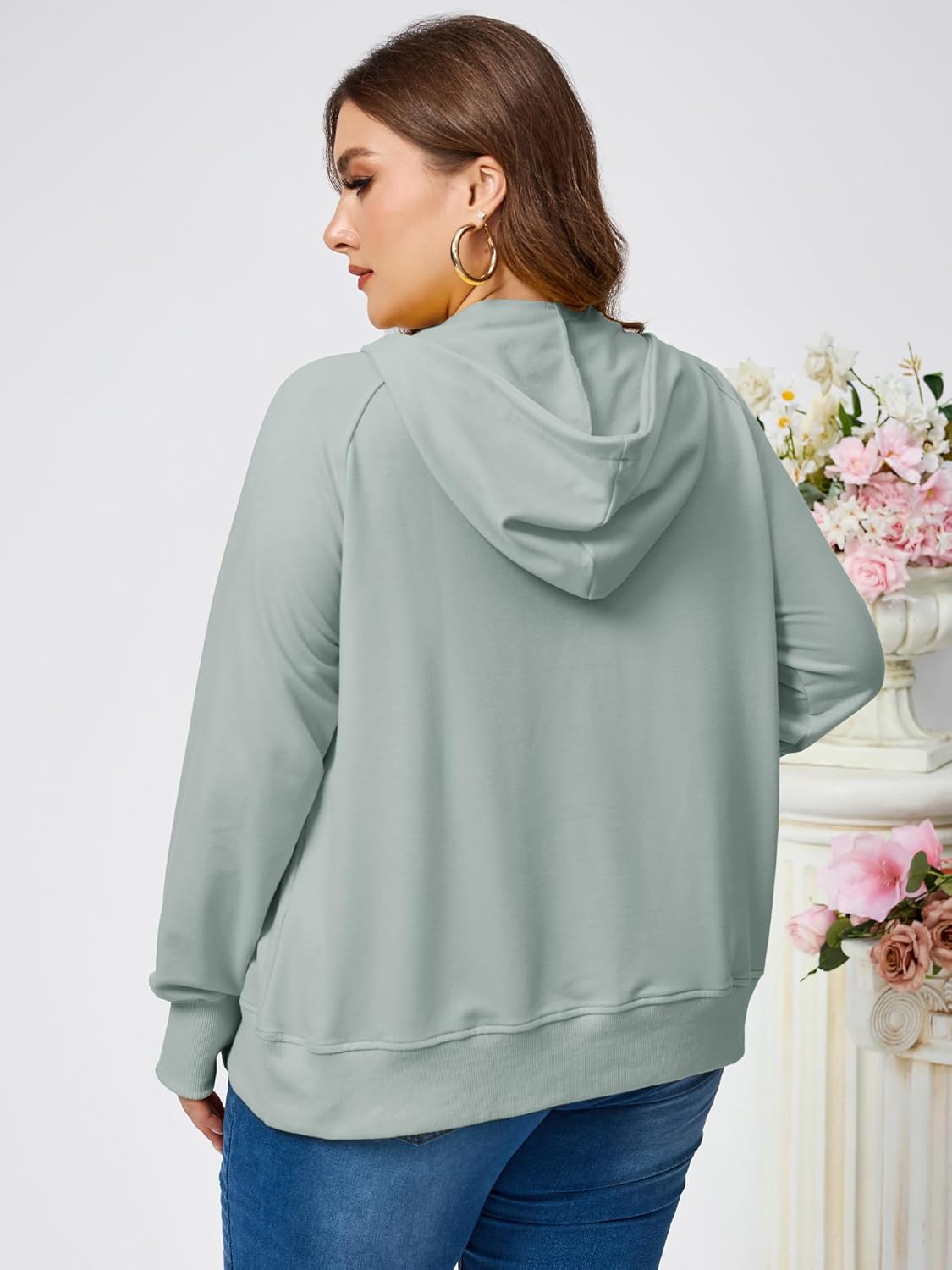 TAKEYAL Womens Plus Size Hoodies Oversized Sweatshirts Half Quarter Zip Pullover Long Sleeve Fall Outfits With Pocket - Image 5