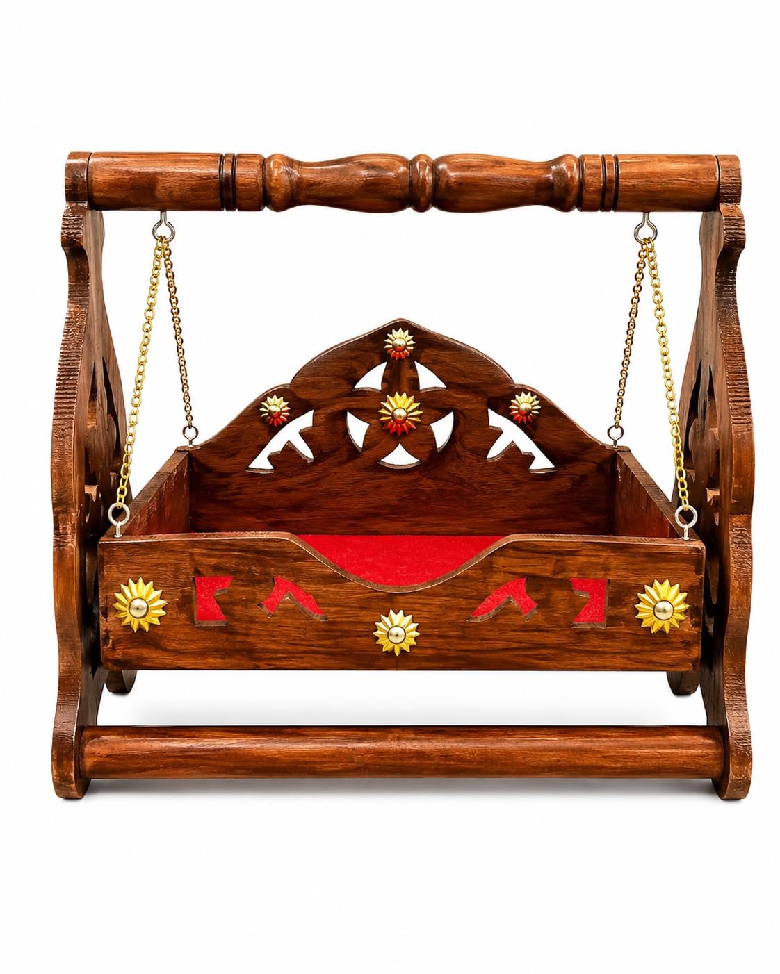 Wooden Laddu Gopal Jhula for Pooja | Big Size Kanha Ji Swing for Bal Gopal | Decorative Krishna Ji Jhula for Janmashtami, Home & Temple | 10 x 7 Inch-picture-13