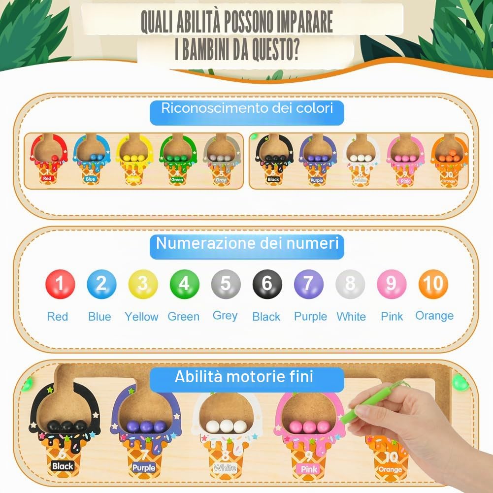 Ainiv Labirinto Magnetico Bambini, Magneti per Lavagna Magnetica in Legno, Numeri Colore Giocattoli Montessori per Bambini, Educativi Giocattoli Regalo per Ragazzi Ragazze 3 4 5 6 7 Anni (Gelato)