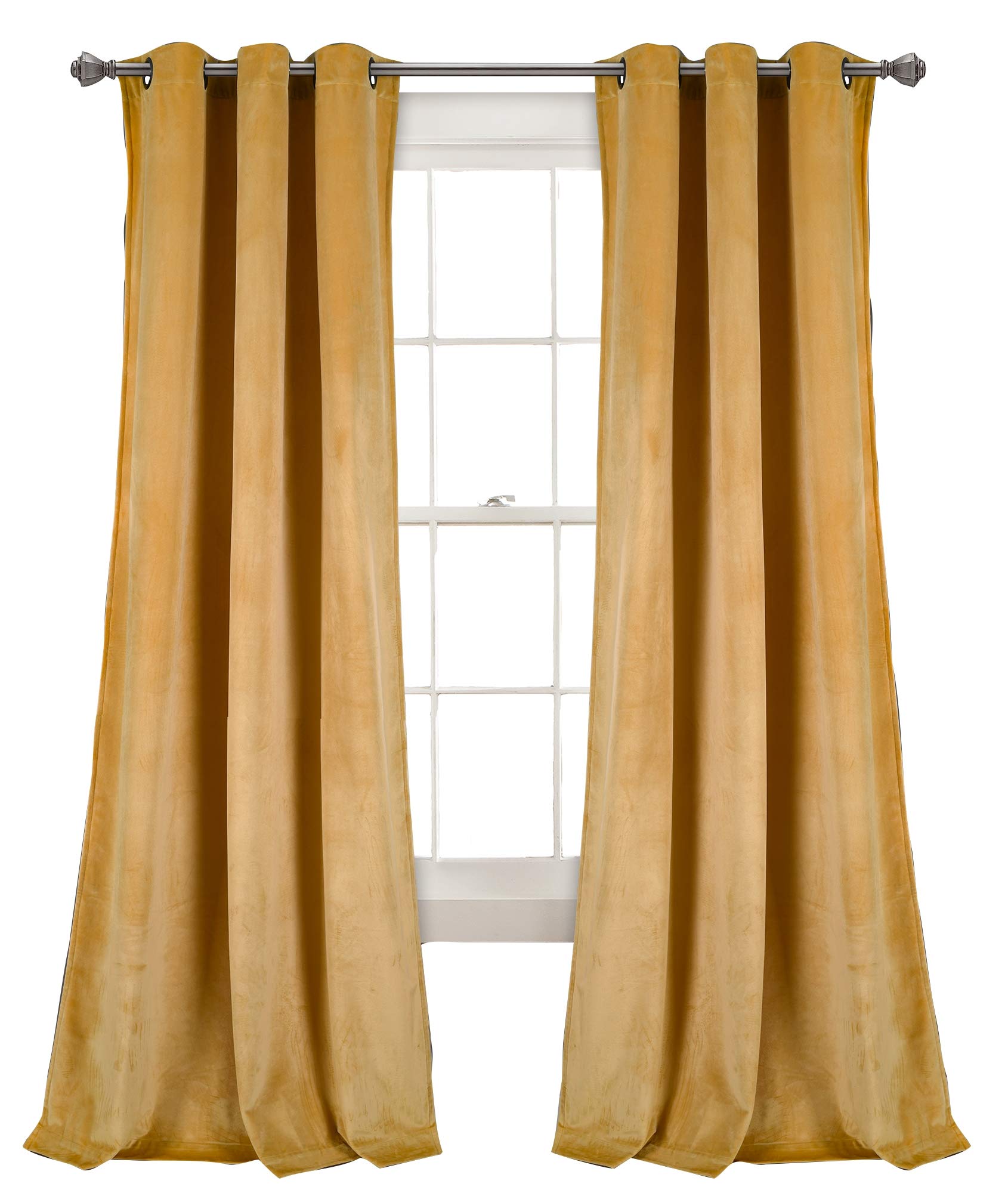 Lush Decor PRIMA Velvet Curtains Color Block Room Darkening Window Panel Set for Living Room Dining Room Bedroom (Pair), 84 Inch, L, Yellow โ image 1