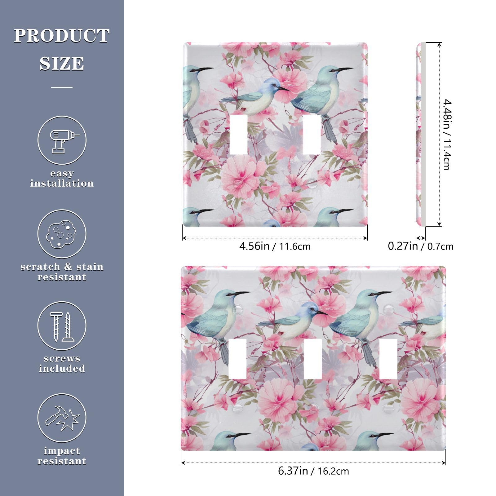 UMIRIKO Bird Pink Flower Light Switch Cover Plate Covers Decorative Double Toggle Home Decor 202a8956