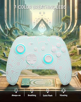 FUNLAB Switch Pro Controller Wireless Compatible with Nintendo Switch2/OLED/Lite, Hall Effect Switch Controllers, Firefly Bluetooth Remote Gamepad Control with RGB 7 LED Colors/Turbo/Motion/Paddle - White