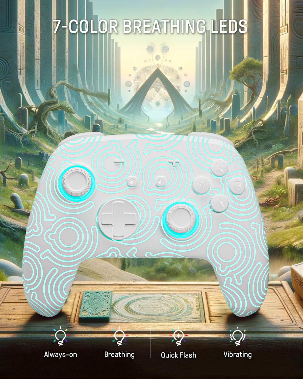 Manette Switch 2 Pro, Manette Switch Sans Fil Compatible avec Nintendo Switch 2/OLED/Lite, Firefly Bluetooth Switch 2 Pro Controller avec 7 Couleurs LED/Paddle/Turbo - Blanc