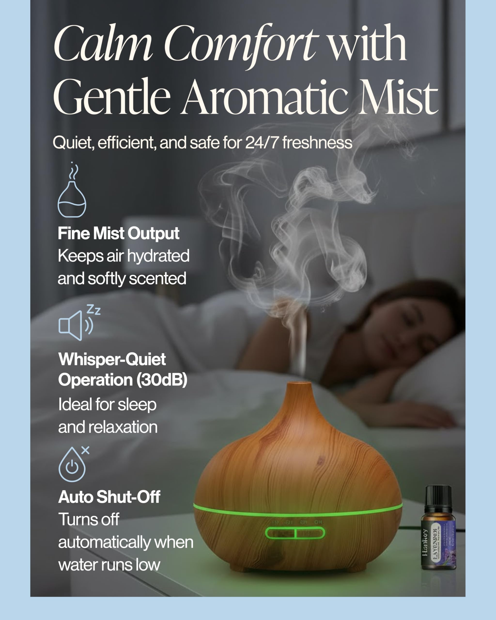Nest & Nibble Diffusore di oli essenziali da 500 ml e 8 oli, diffusore di aromi a ultrasuoni a nebbia fredda, telecomando, luce LED, umidificatore per casa, camera da letto, ufficio, spa e benessere