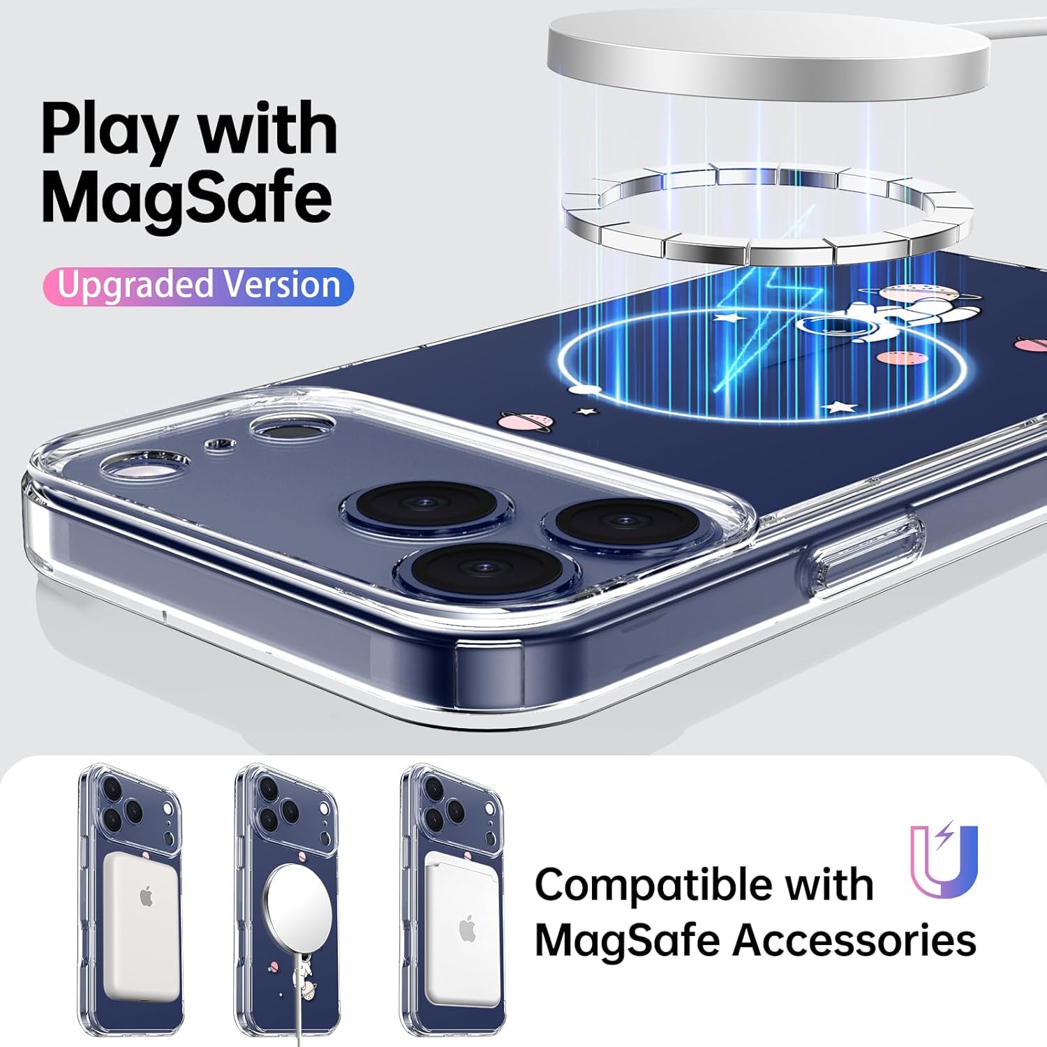 LUHOURI for iPhone 17 Pro Case with Screen Protector - Wireless Charging - Crystal Acrylic Clear - Fashionable Designs for Women Girls - Slim Fit Protective Phone Cover, Astronaut in The Space - Image 4