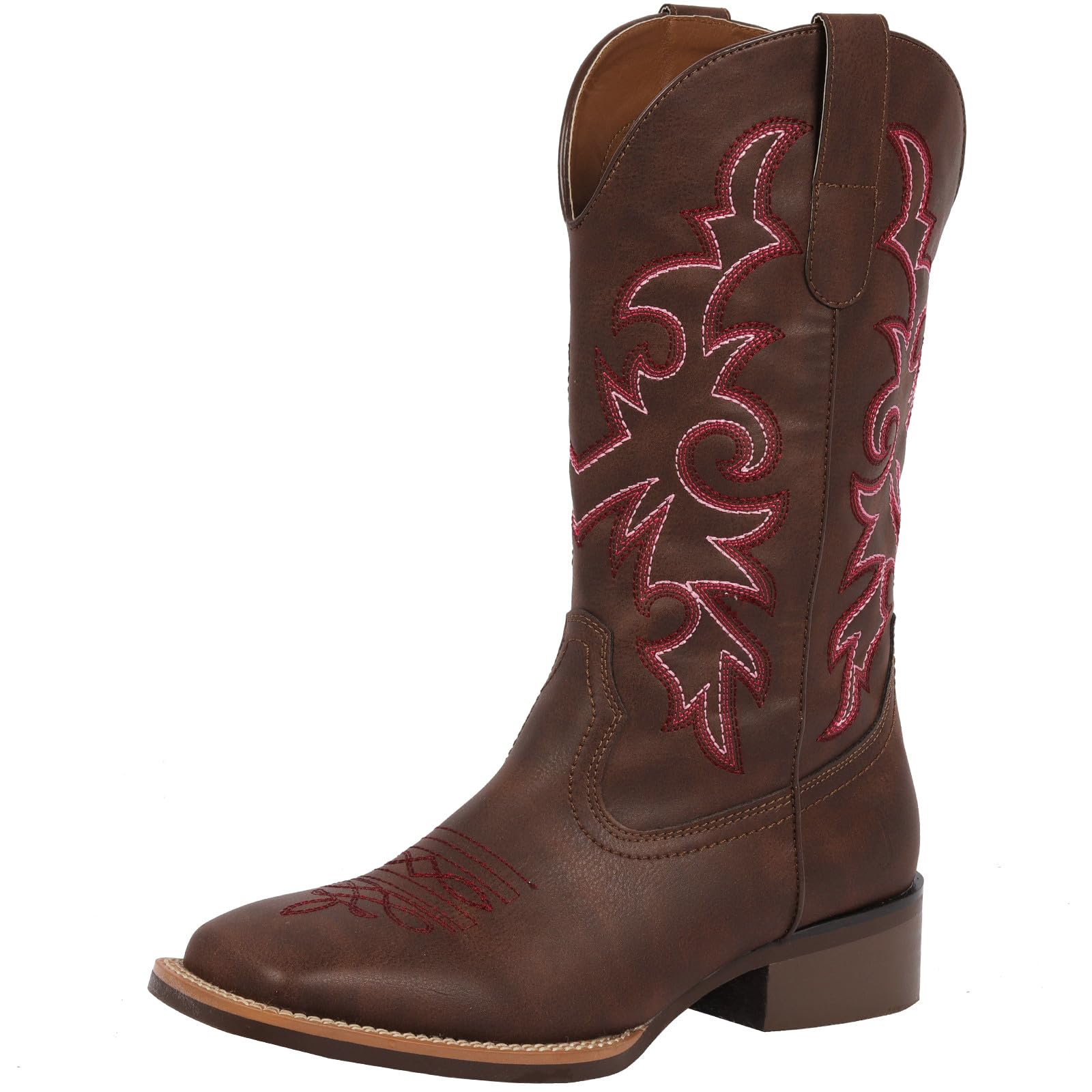 J's.o.l.e Cowboy Boots Woman Cowgirl Boots Botte Cowboy Femme Square Toe Wide Mid Calf Brown Boot