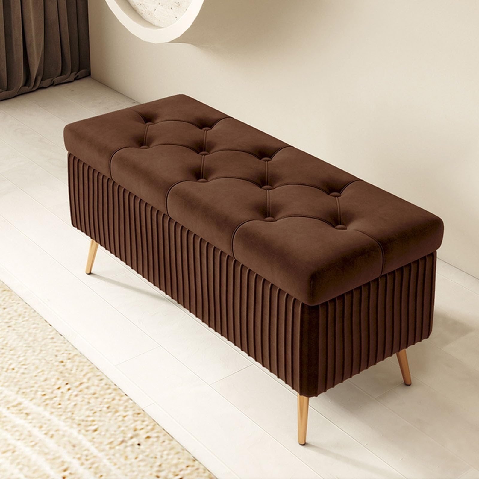 Banc de rangement pour chaussures marron de 60 cm pour optimiser l'espace d'une entrée moderne