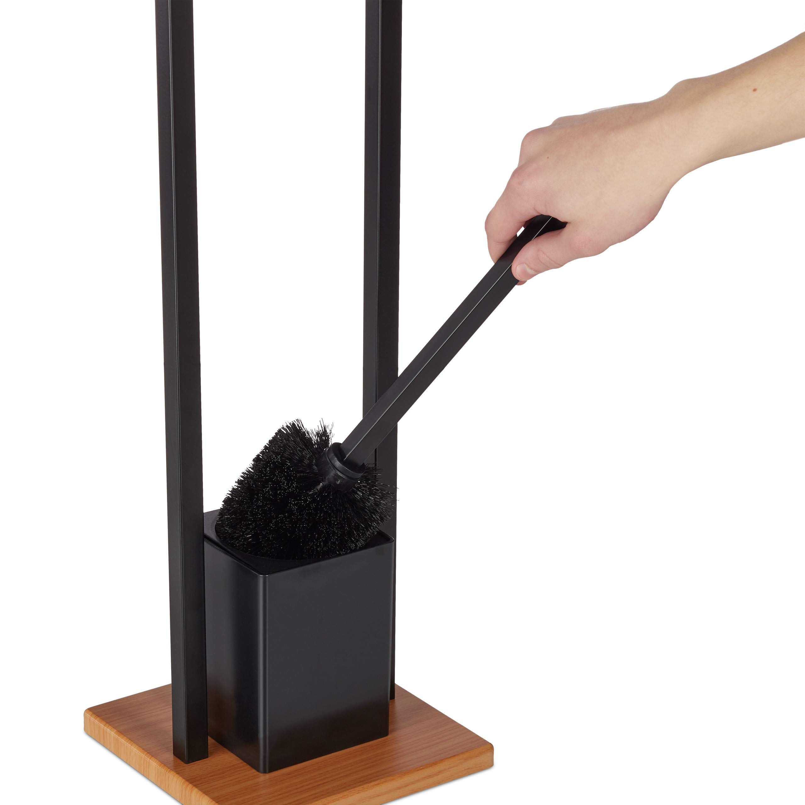 Relaxdays Escobillero Portarrollos con Soporte, Hierro-DM, Negro, 78 x 18,5 cm
