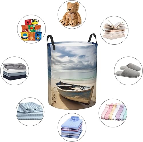 Miniatura 6 de Boat on the Beach print Circular Hamper Waterproof Storage Bin Organizer Basket Laundry Hamper With Handles For Clothes Toys Medium