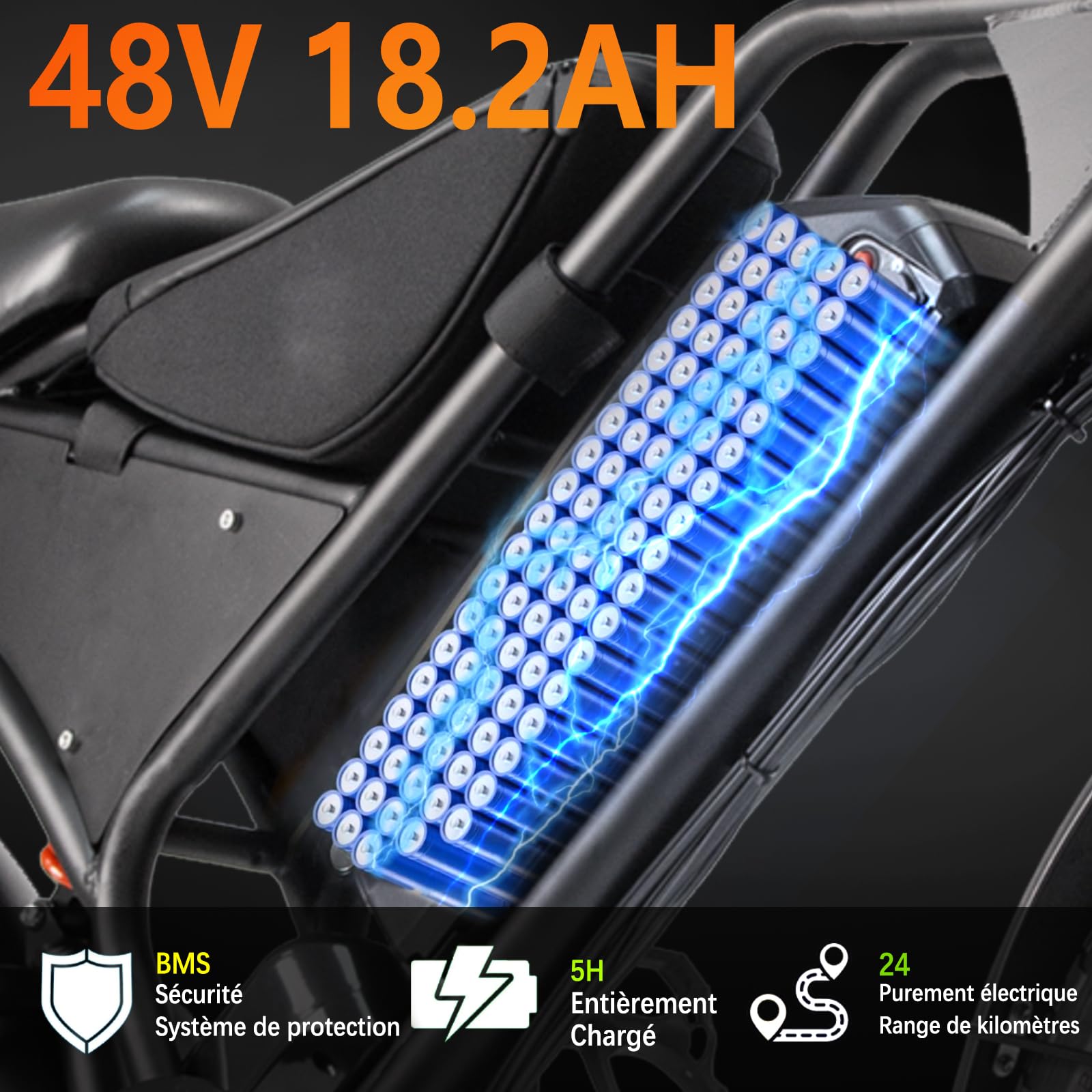 Vélo électrique pour adulte - Pour homme et femme - Batterie au lithium 48 V 18,2 Ah - Longue portée - 7 vitesses - Pour VTT, plage et neige