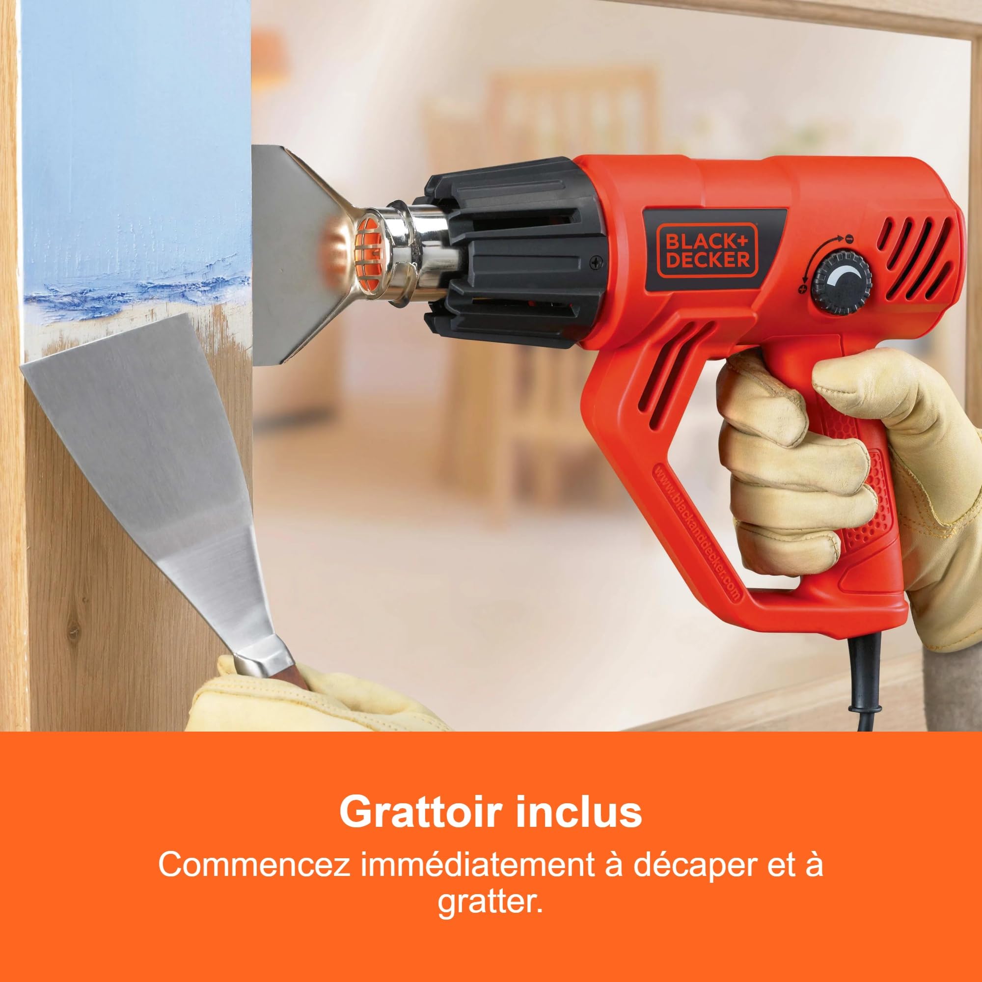BLACK+DECKER Pistolet Thermique 2000W avec contrôle de température Variable | Contrôle de 50 à 600 °C, 2 niveaux de chauffe, KX2001-QS