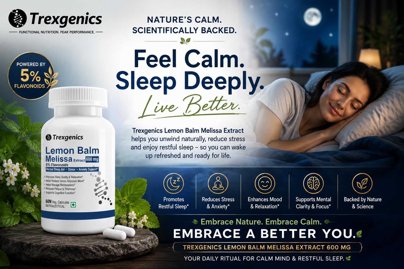 Trexgenics LEMON BALM 5% Flavonoids 500 mg Sleep, Relaxation, Mood Support VEGAN & NON-GMO (60 Veg. Capsules) (Pack of 1) — Amazon image 7
