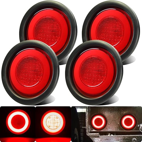 WahMOTOTin 4 unids 4 pulgadas redondo LED remolque camiones halo freno freno señal de giro luces traseras correr rojo 64 LED wgoma ojal sellado
